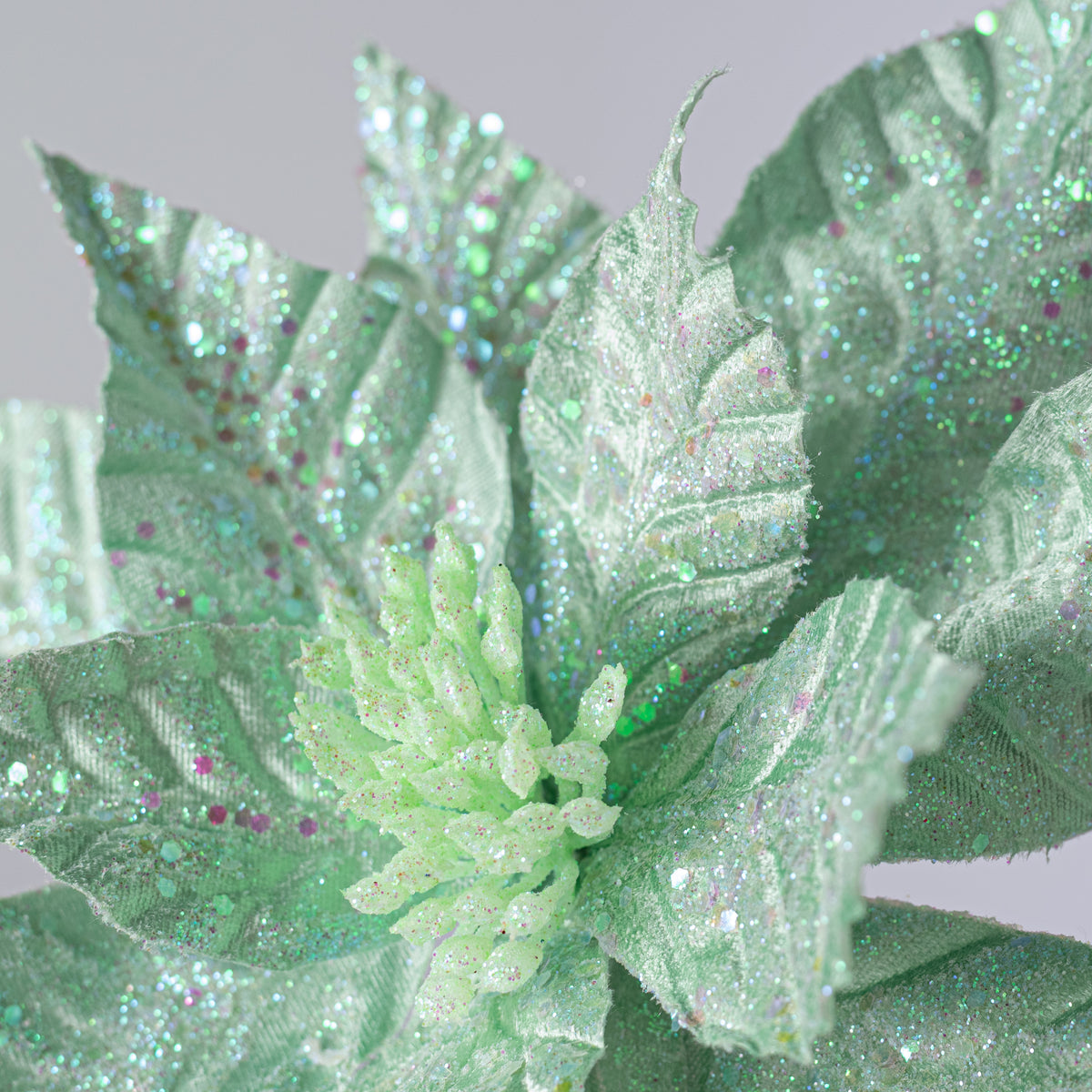 12" x 19" Glittered Poinsettia Stem: Mint Green