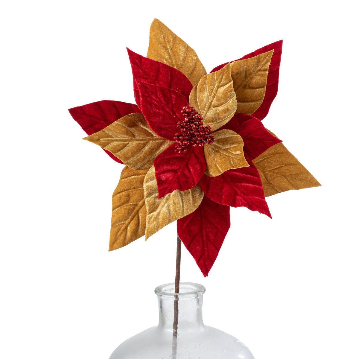 11" x 22" Velvet Peppermint Poinsettia Stem: Red & Gingerbread Gold