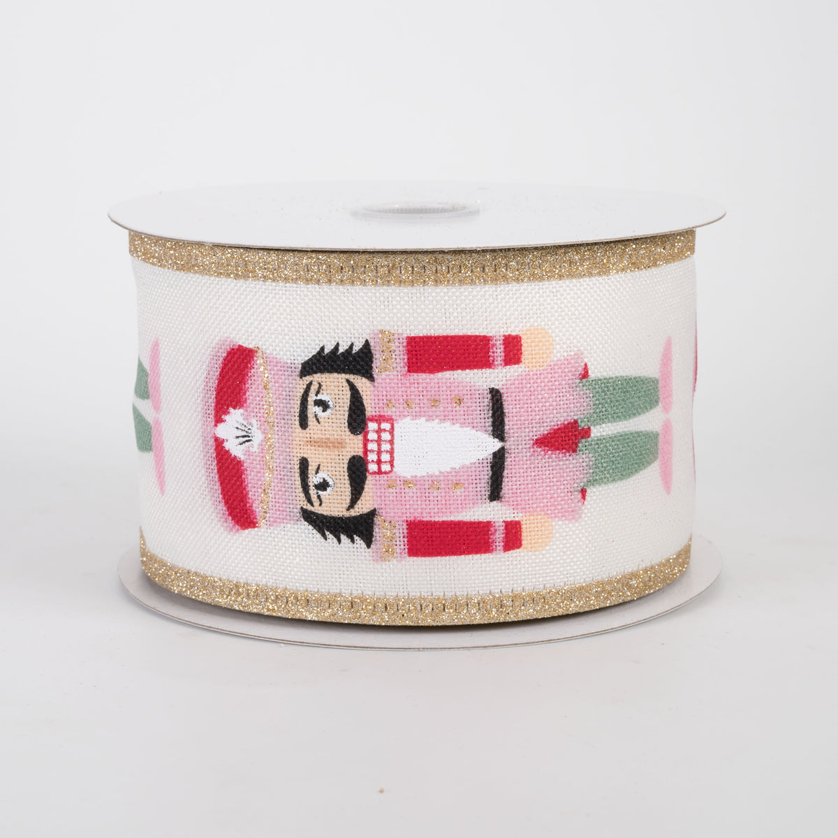 2.5" Cutesy Nutcracker Glitter Edge Ribbon: Pink & Green (10 Yards)