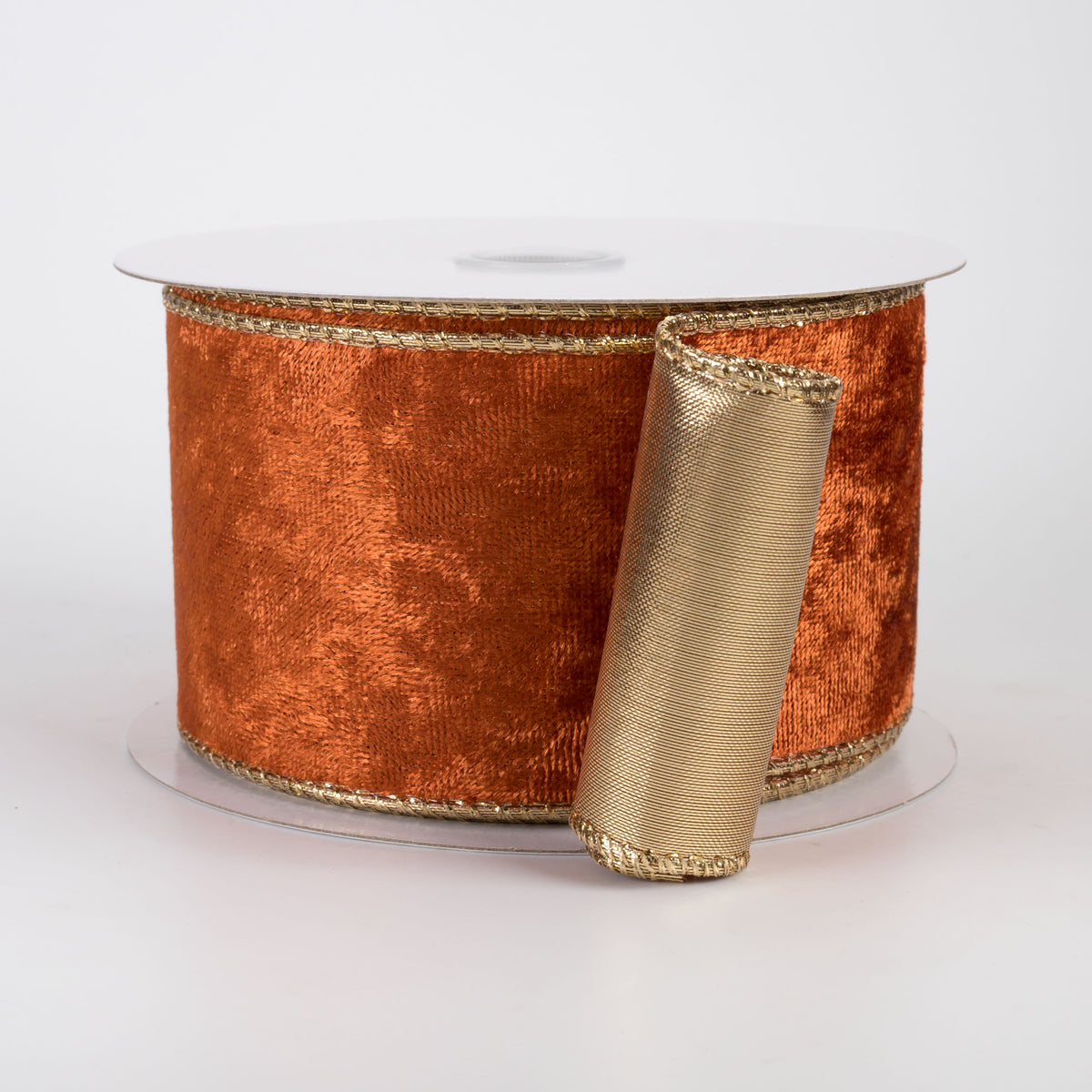 2.5" Lush Velvet Metallic Backed Ribbon: Rust & Gold (10 Yards)