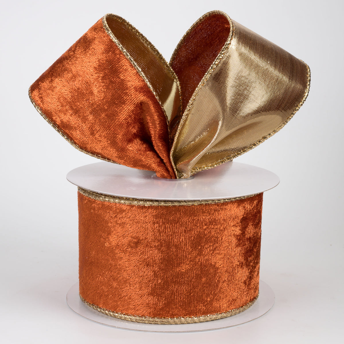 2.5" Lush Velvet Metallic Backed Ribbon: Rust & Gold (10 Yards)