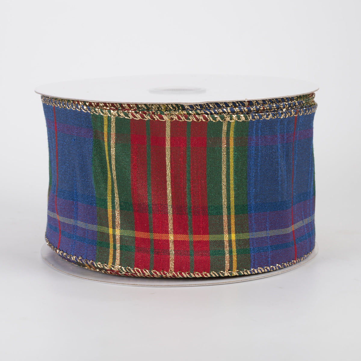 2.5" Faux Dupioni Plaid Ribbon: Royal Blue, Green, Red & Yellow (25 Yards)