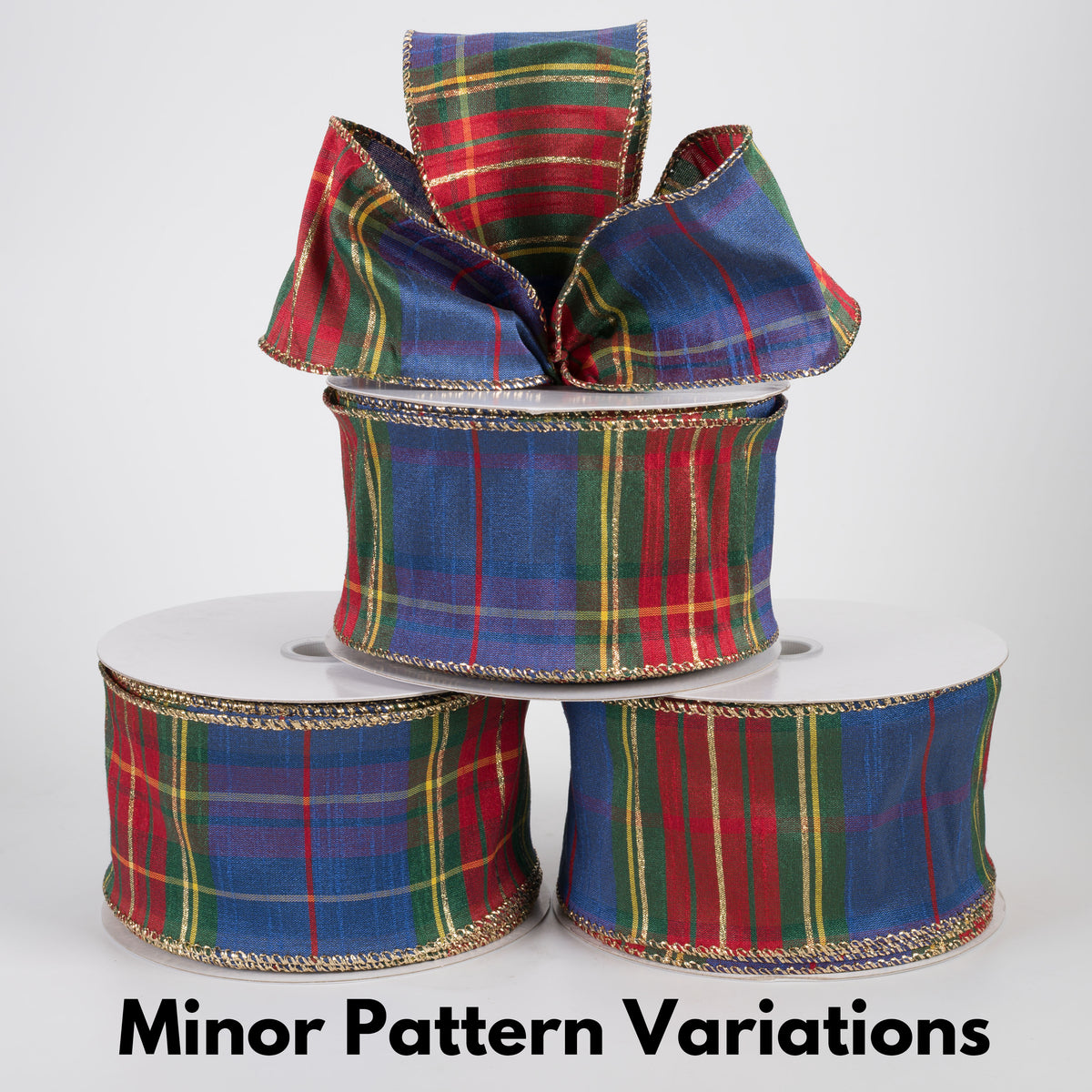 2.5" Faux Dupioni Plaid Ribbon: Royal Blue, Green, Red & Yellow (25 Yards)
