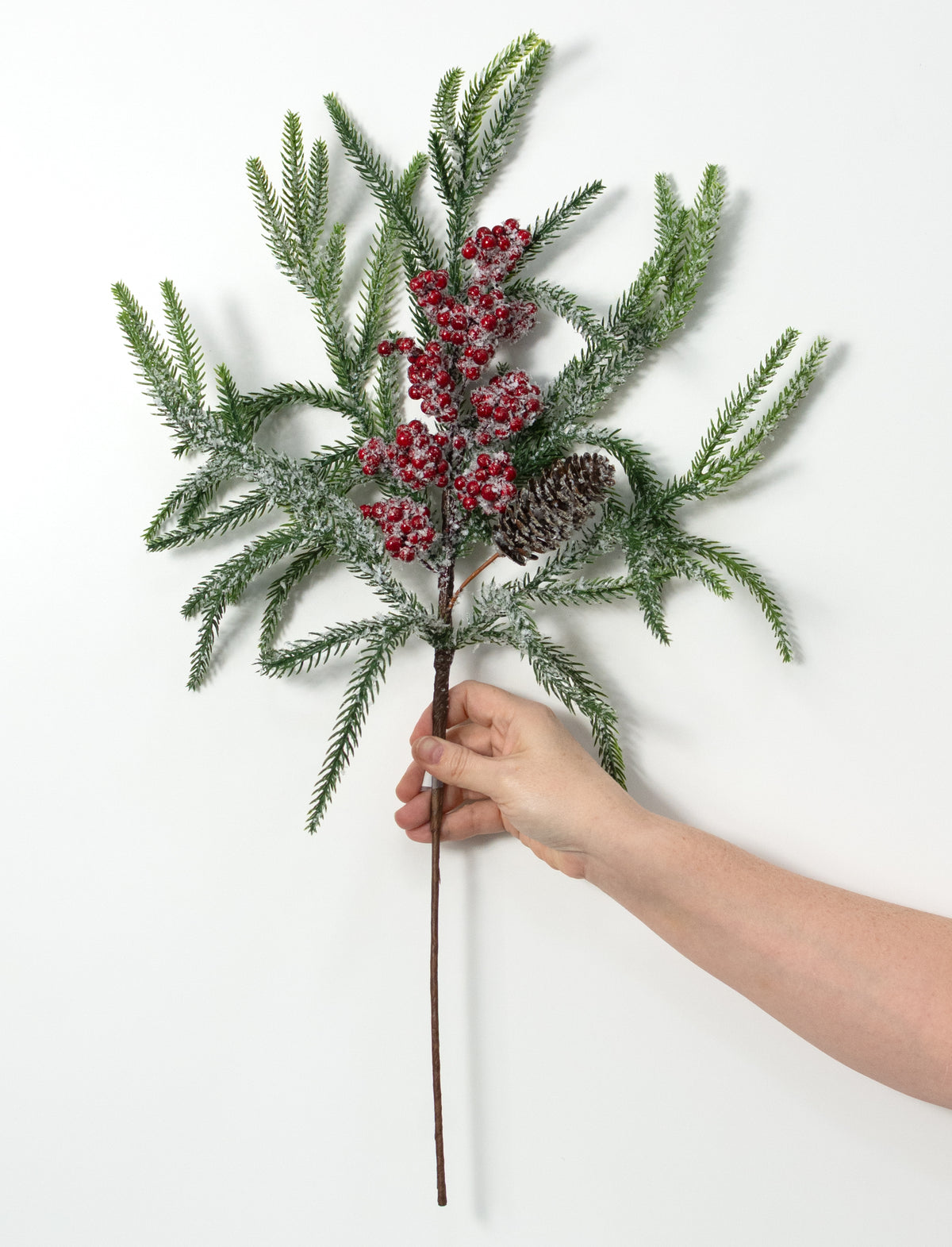 25" Frosted Pine, Berries and Pinecone Spray