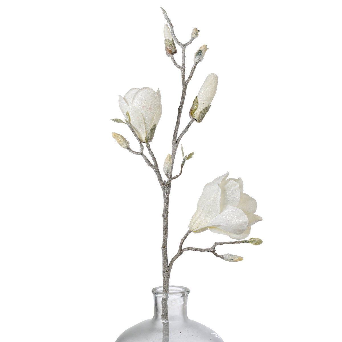 32" Frosted Magnolia Flower & Bud Spray