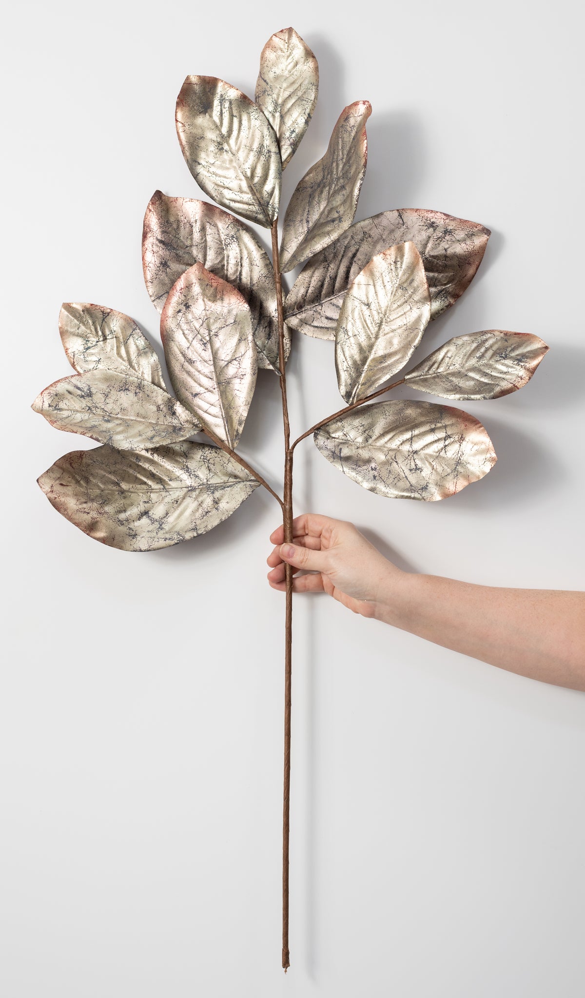 37" Metallic Magnolia Leaf Branch: Champagne Gold