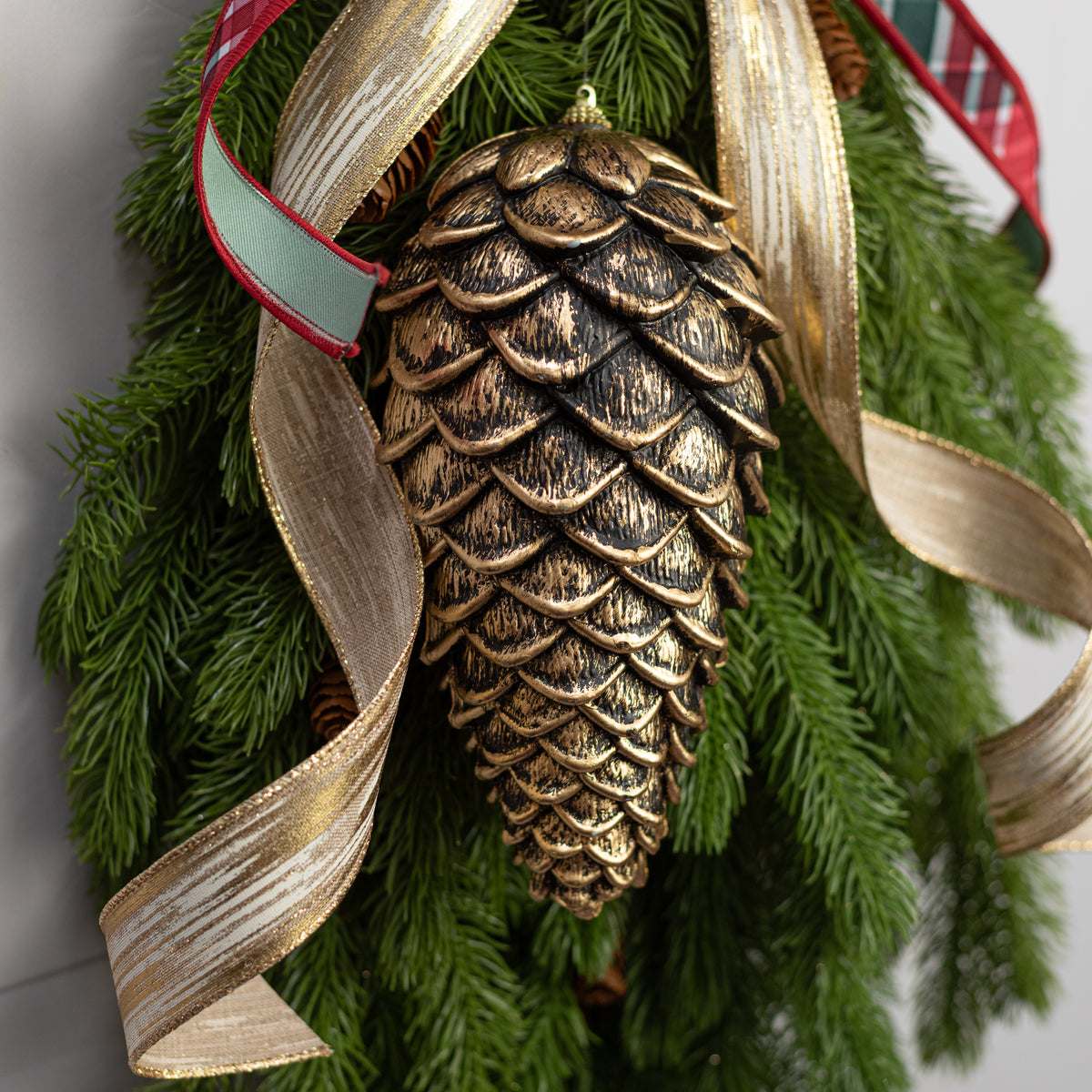 9" Pinecone Plastic Ornament: Antique Gold