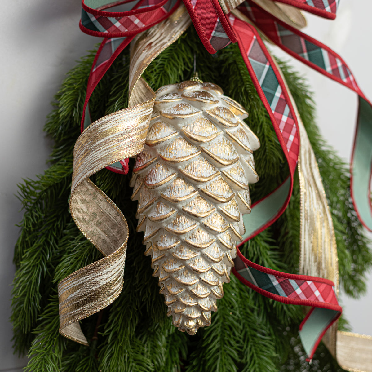 9" Pinecone Plastic Ornament: Champagne Gold