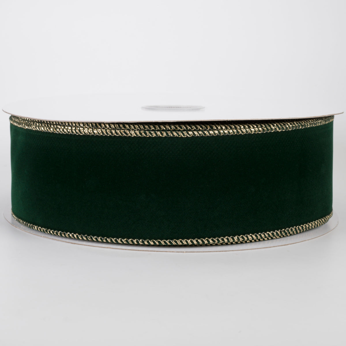 2.5" Stitched Edge Velvet Ribbon: Hunter Green with Gold (50 Yards)