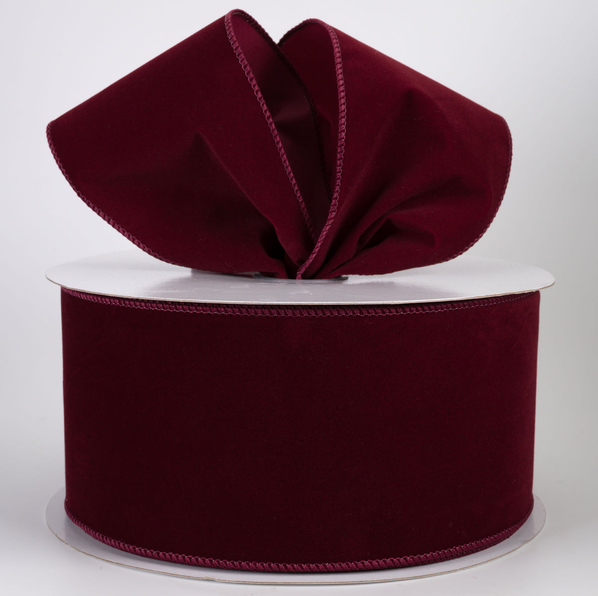 4" Stitched Edge Velvet Ribbon: Burgundy (50 Yards)