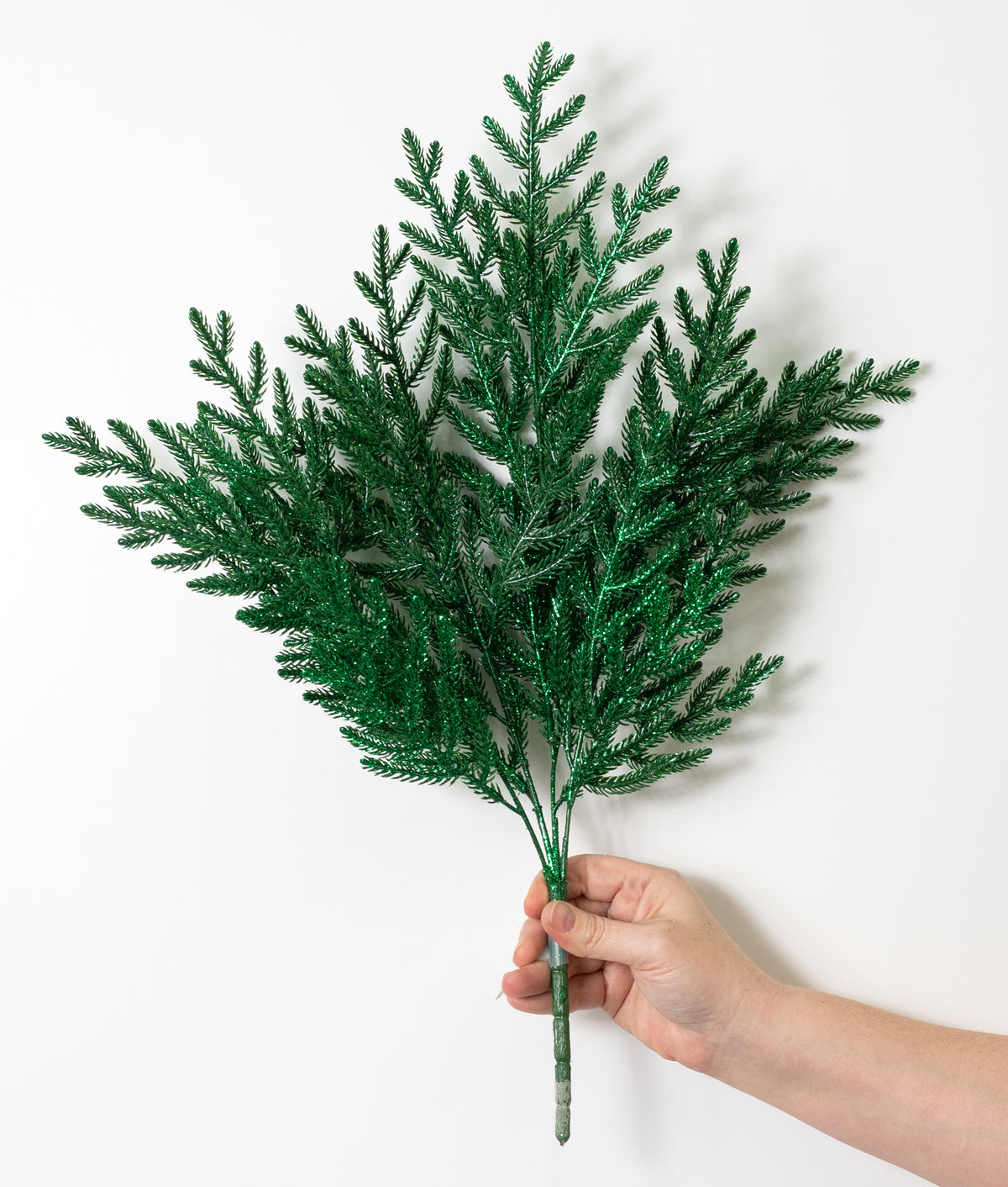 21" Glittered Pine Bush: Emerald Green (4 Stem)