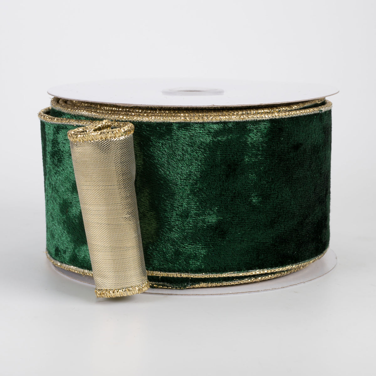 2.5" Lush Velvet Metallic Backed Ribbon: Hunter Green & Gold (10 Yards)