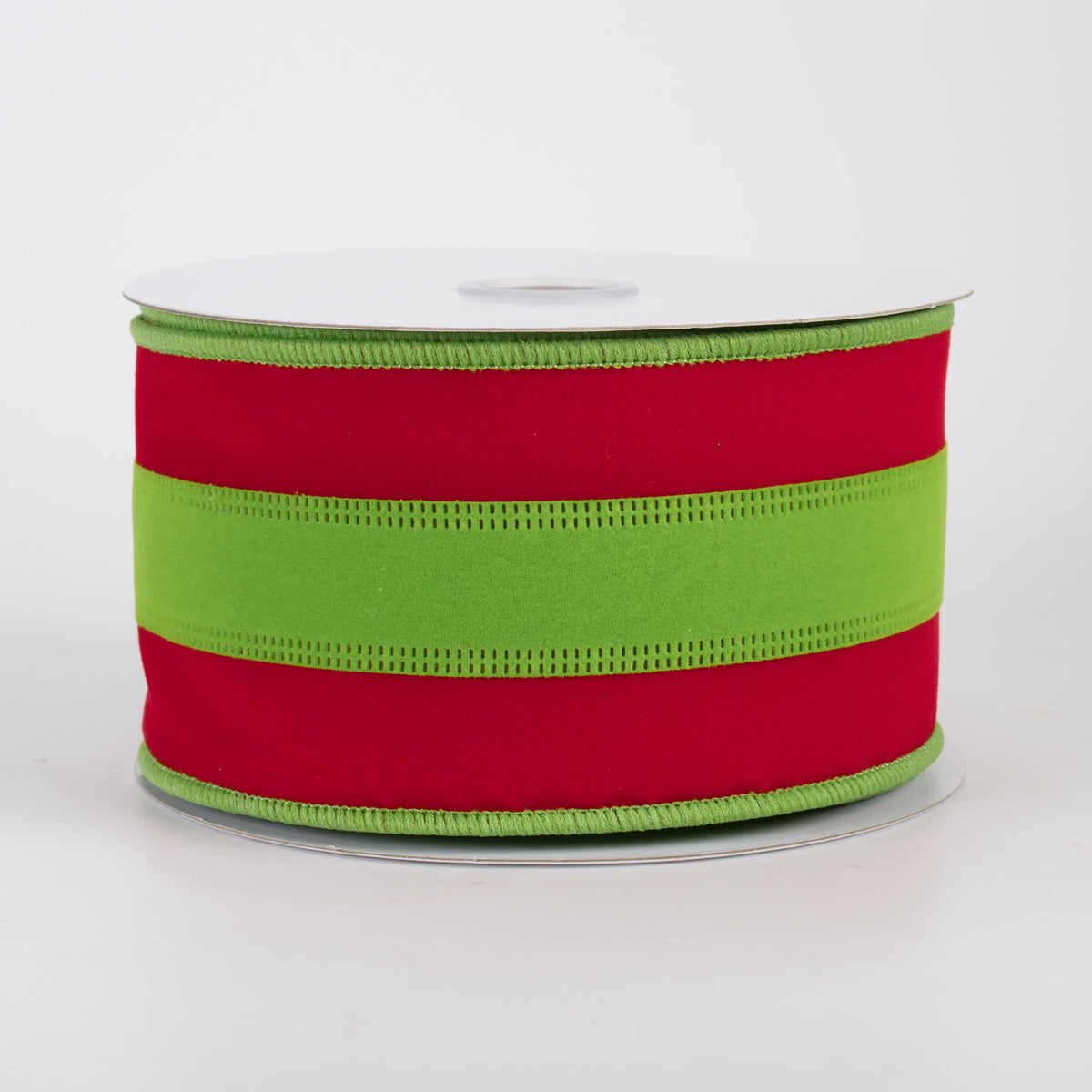 2.5" Velvet Center Stripe Ribbon: Red & Lime Green (10 Yards)