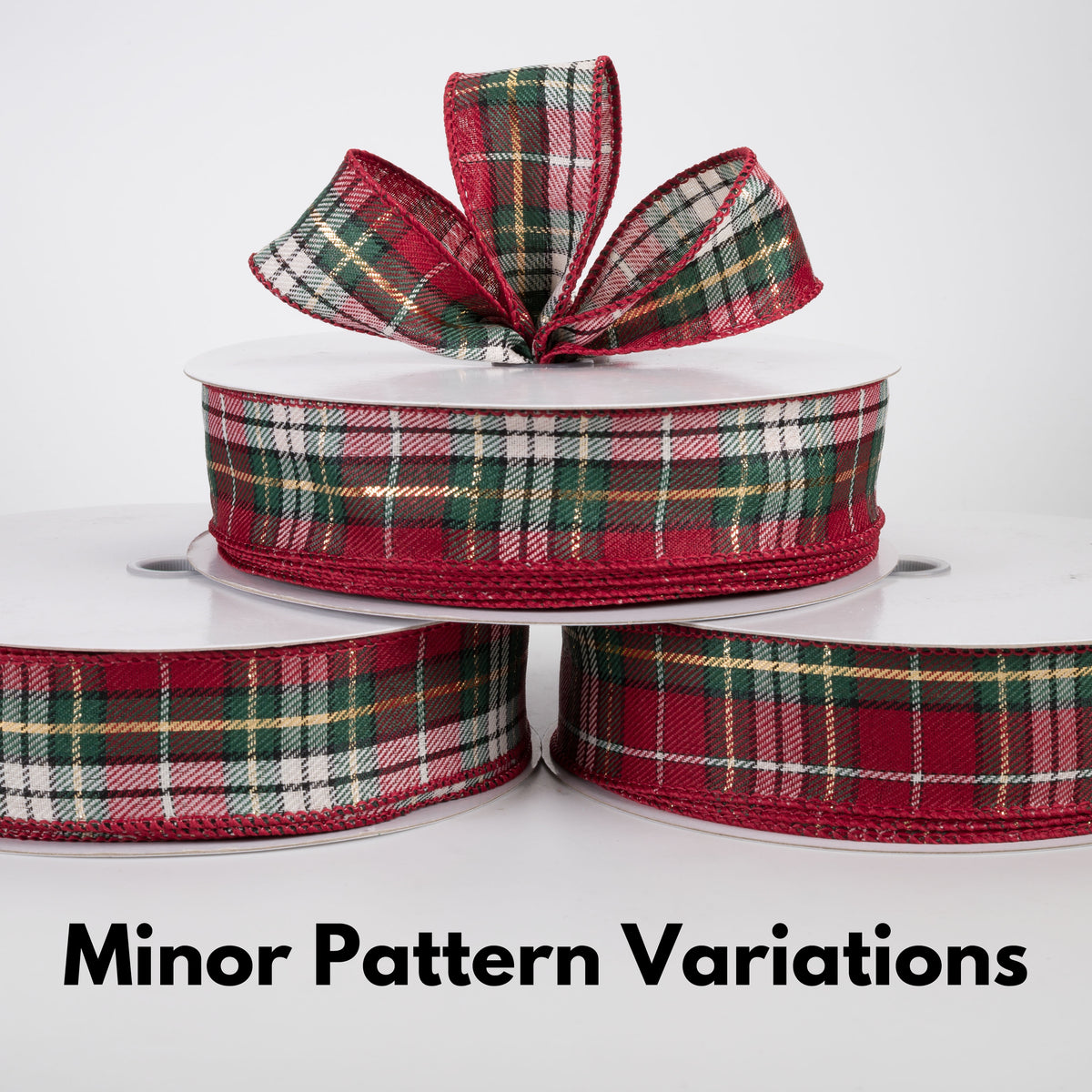 1.5" Woven Pippa Christmas Plaid Ribbon: Hunter, Red & Metallic Gold (50 Yards)