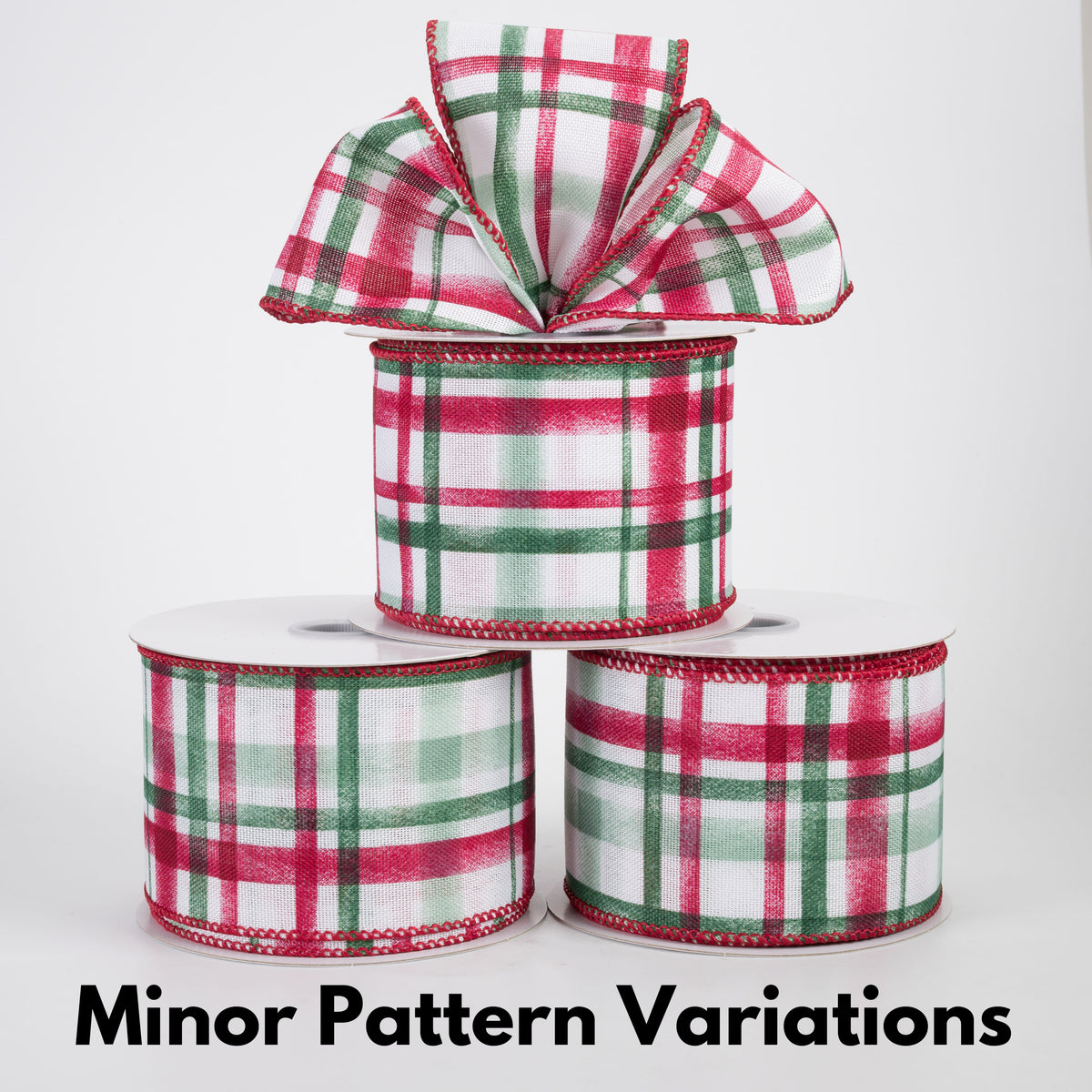 2.5" Linen Tuttola Plaid Ribbon: Cranberry Christmas on White (10 Yards)