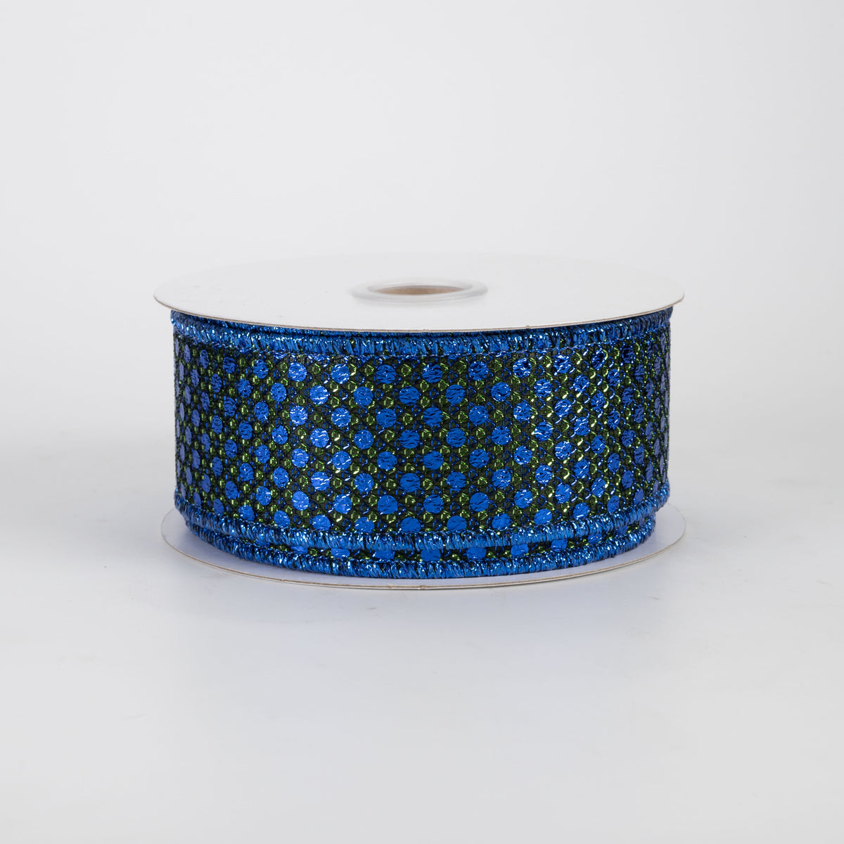 1.5" Metallic Dragon Scale Dots Ribbon: Moss & Royal Blue (10 Yards)