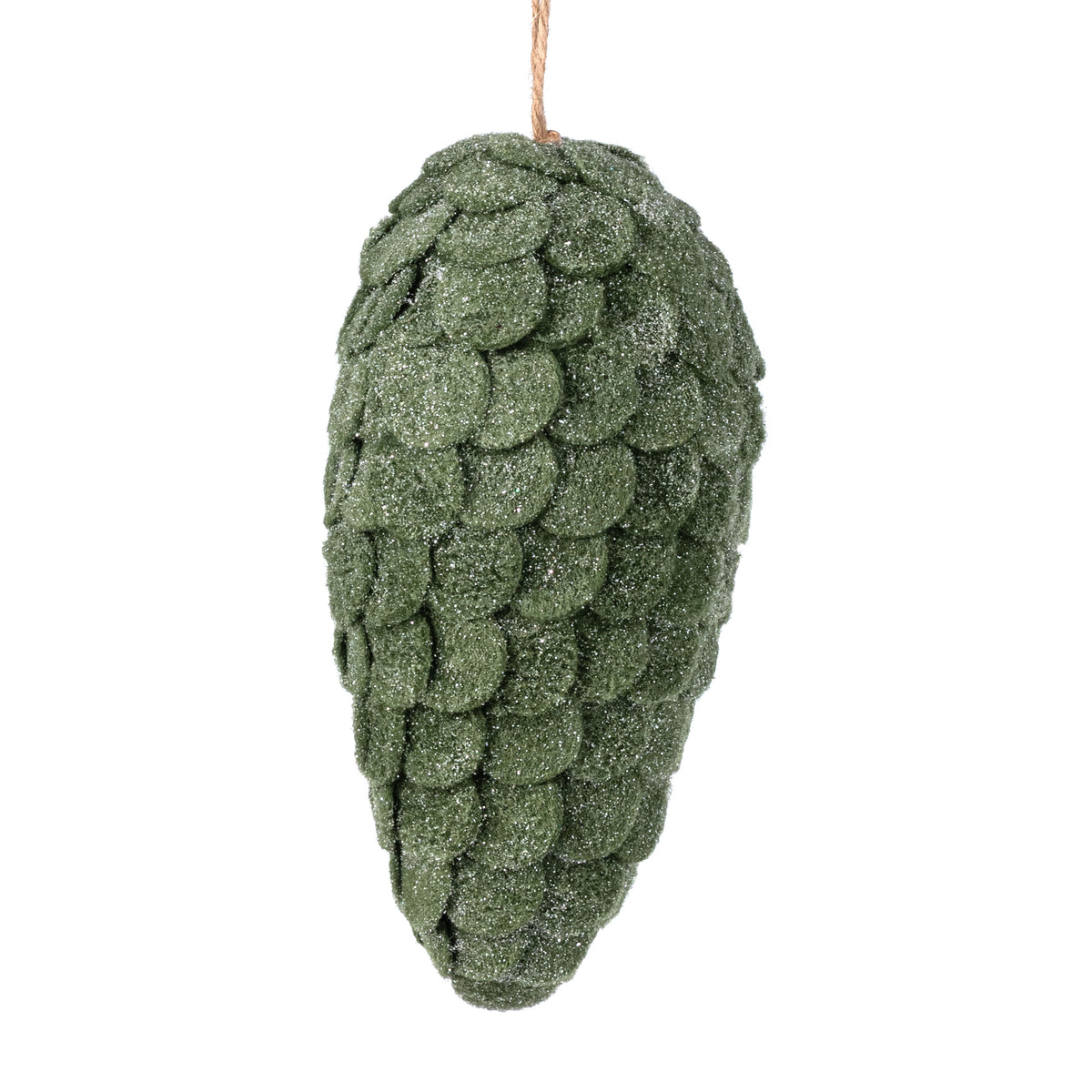 9" Glittered Felt Pinecone Ornament: Moss Green