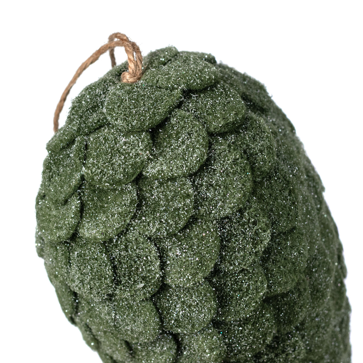 9" Glittered Felt Pinecone Ornament: Moss Green