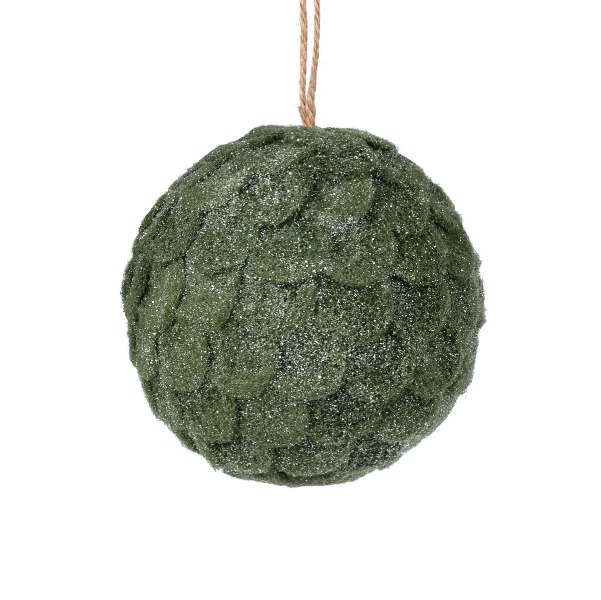 5" Glittered Felt Pinecone Ball Ornament: Moss Green