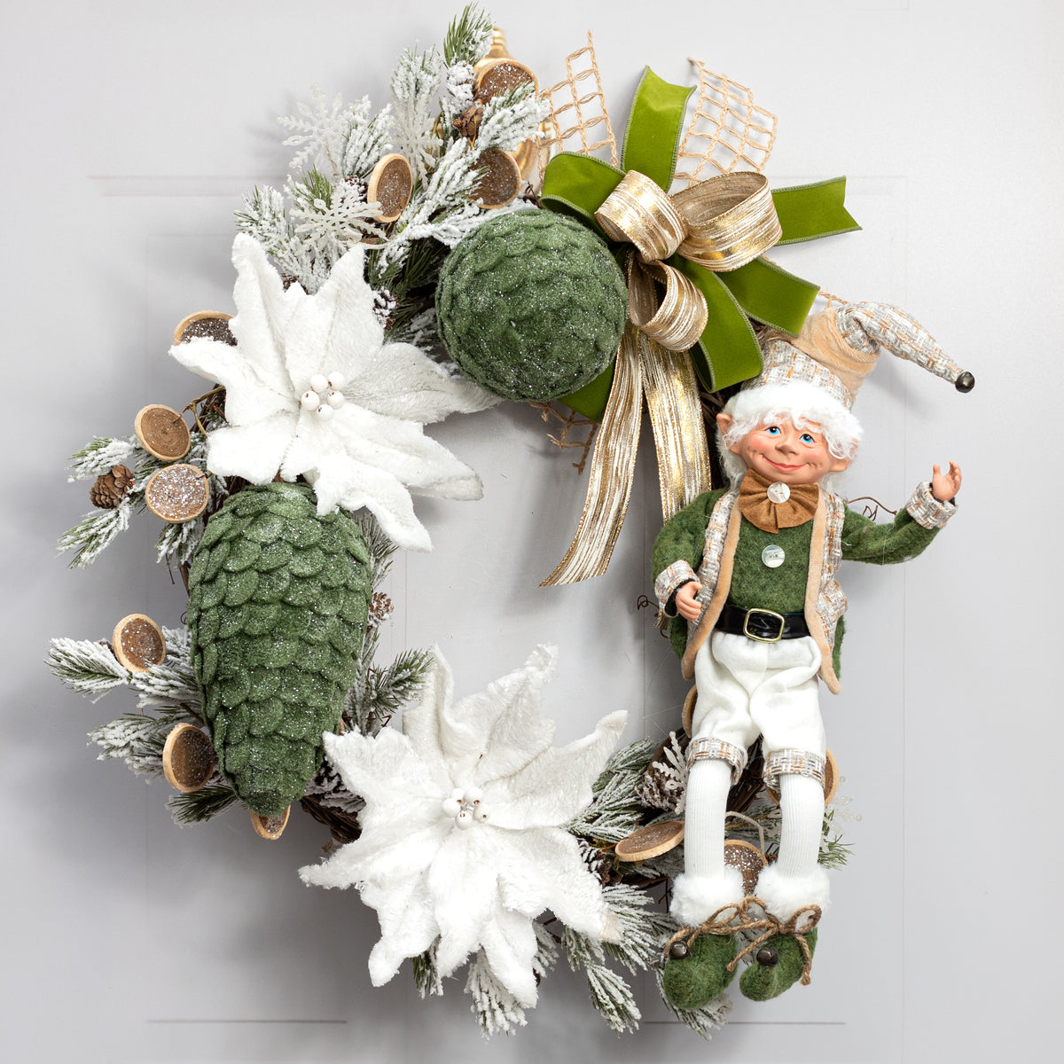 5" Glittered Felt Pinecone Ball Ornament: Moss Green