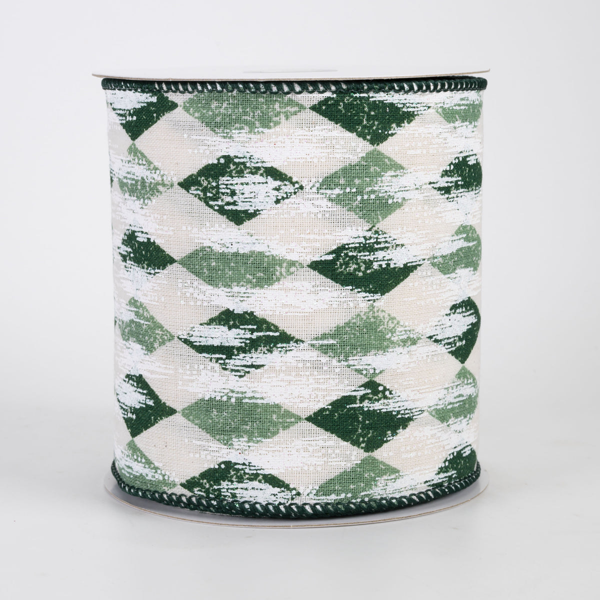 4" Canvas Harlequin White Painted Ribbon: Cream, Sage & Hunter (10 Yards)