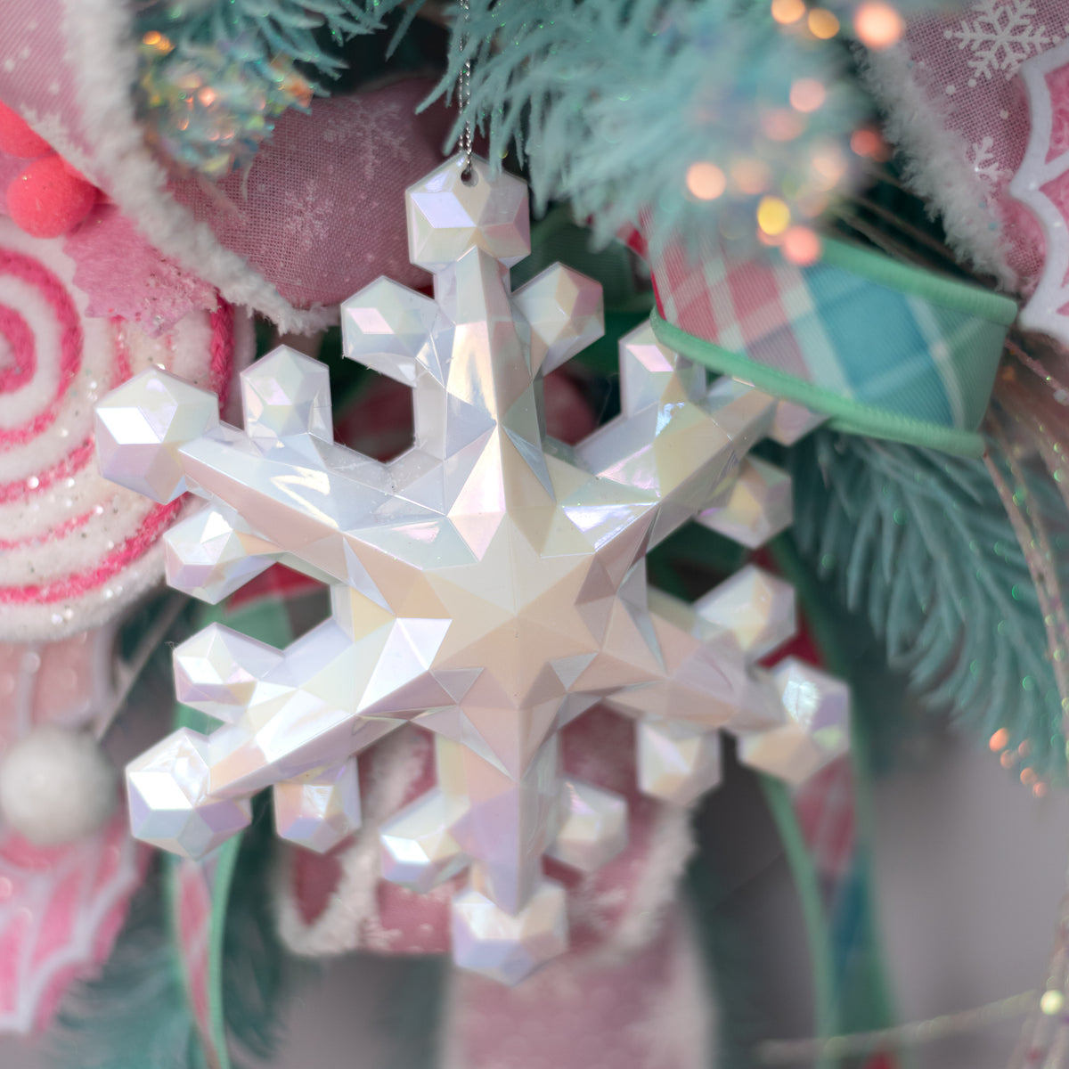 6" Jewel Snowflake Gem Ornament: Iridescent White