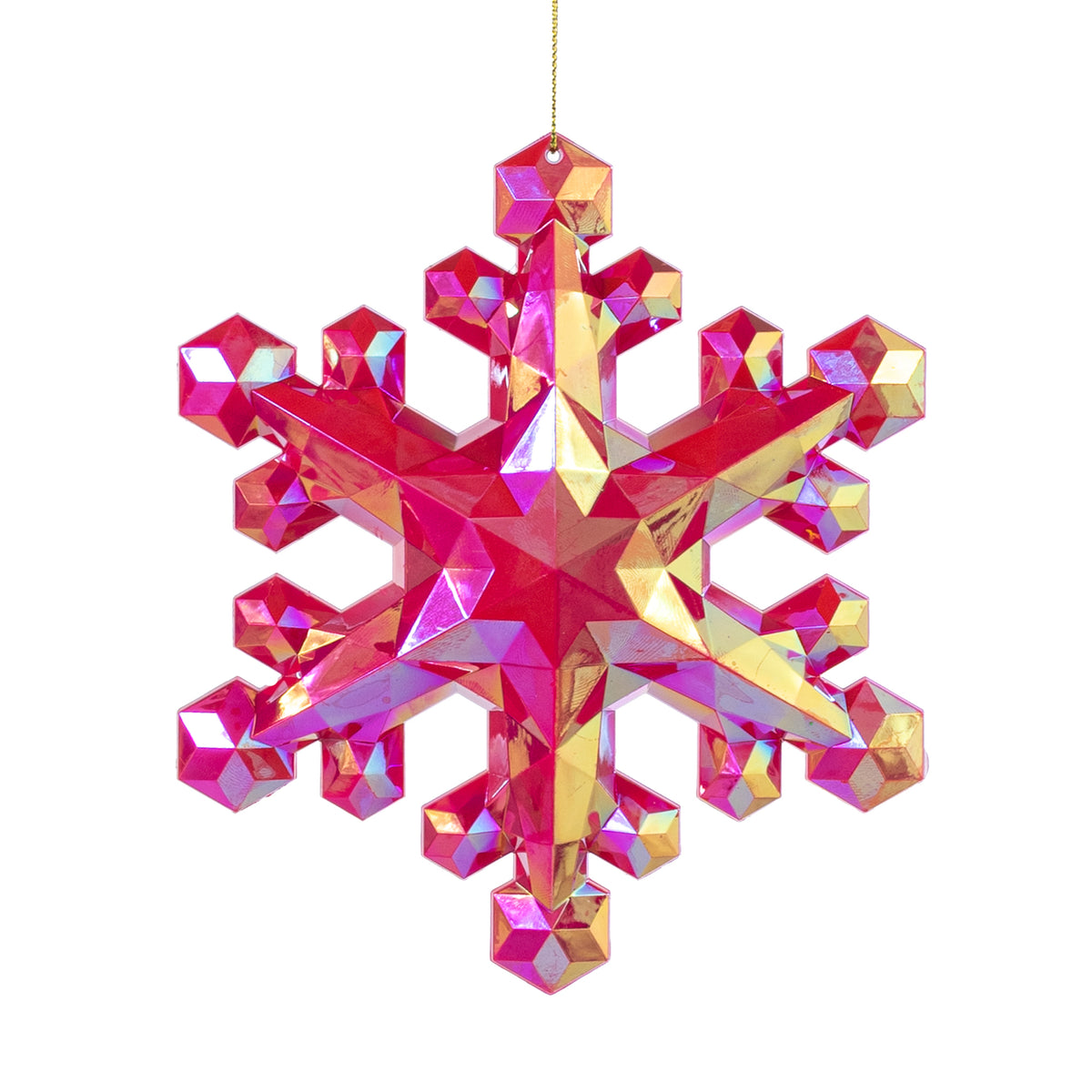 6" Jewel Snowflake Gem Ornament: Iridescent Hot Pink
