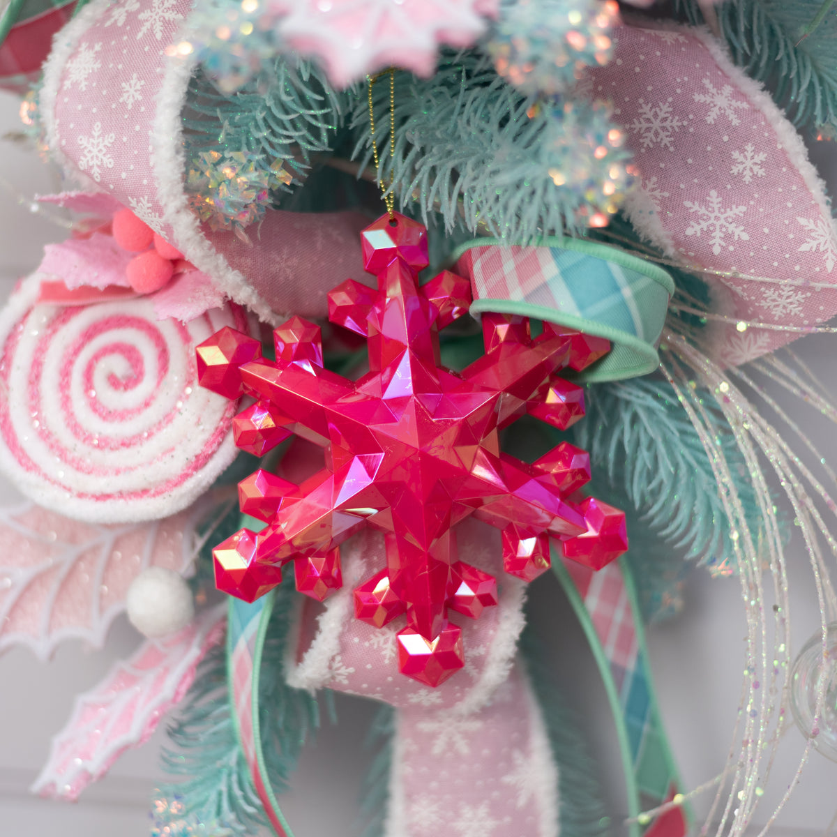 6" Jewel Snowflake Gem Ornament: Iridescent Hot Pink