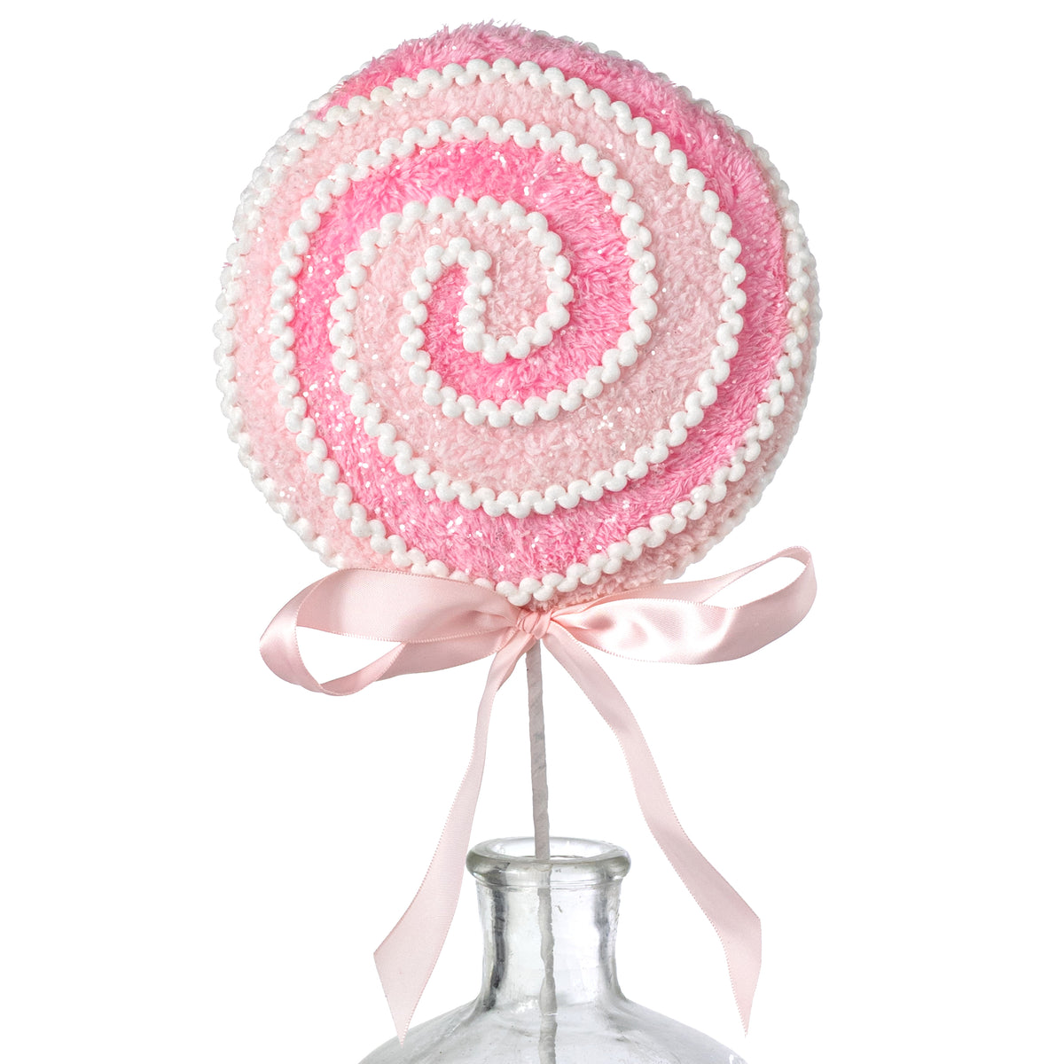 6.5" x 21" Fuzzy Fabric & Trim Lollipop Spray: Pink & White