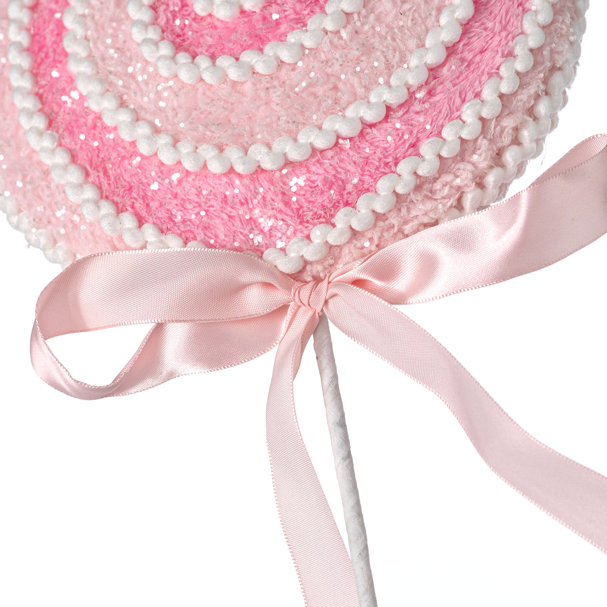 6.5" x 21" Fuzzy Fabric & Trim Lollipop Spray: Pink & White