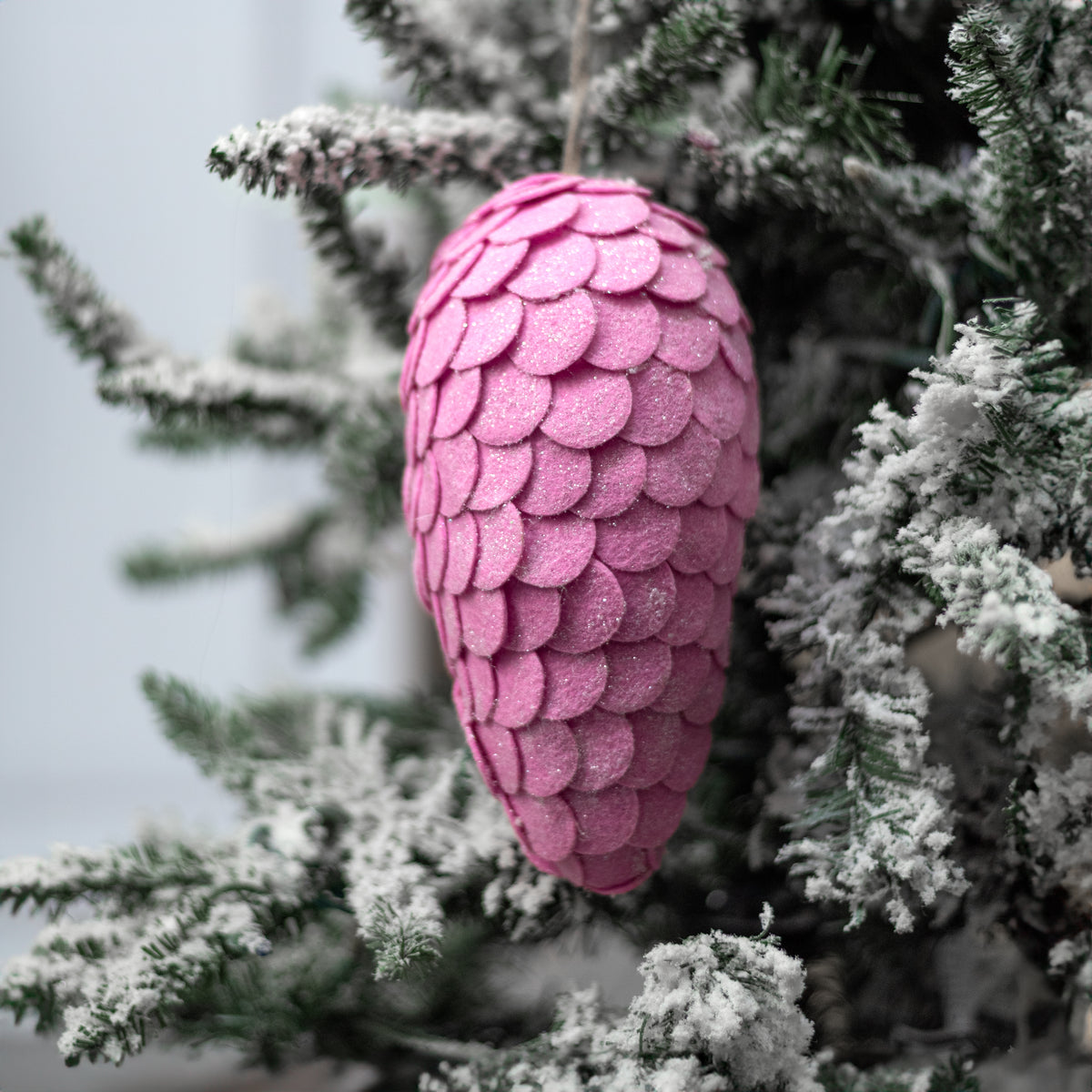 9" Glittered Felt Pinecone Ornament: Pink