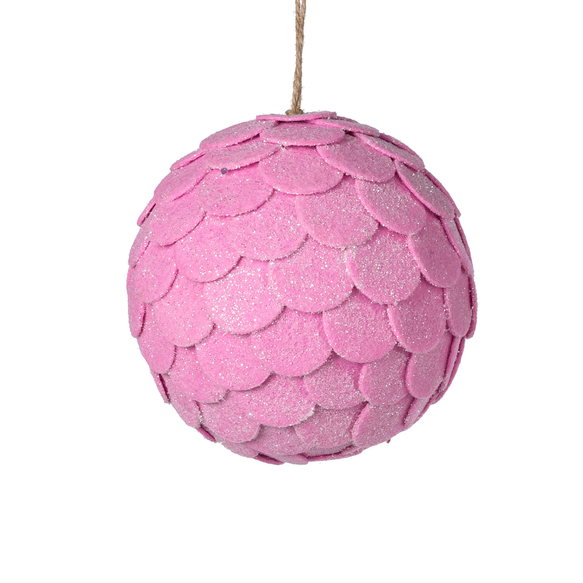 5" Glittered Felt Pinecone Ball Ornament: Pink