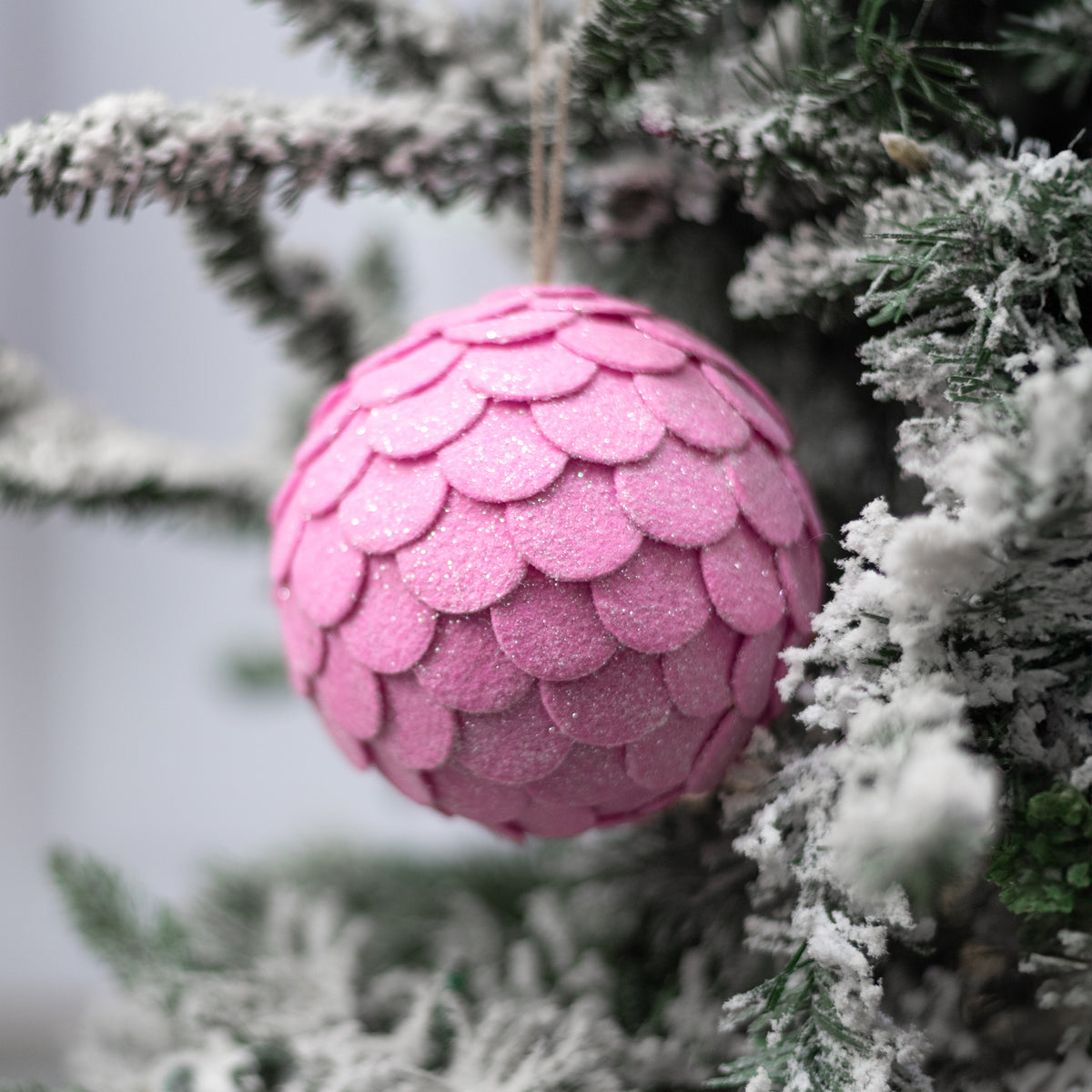 5" Glittered Felt Pinecone Ball Ornament: Pink