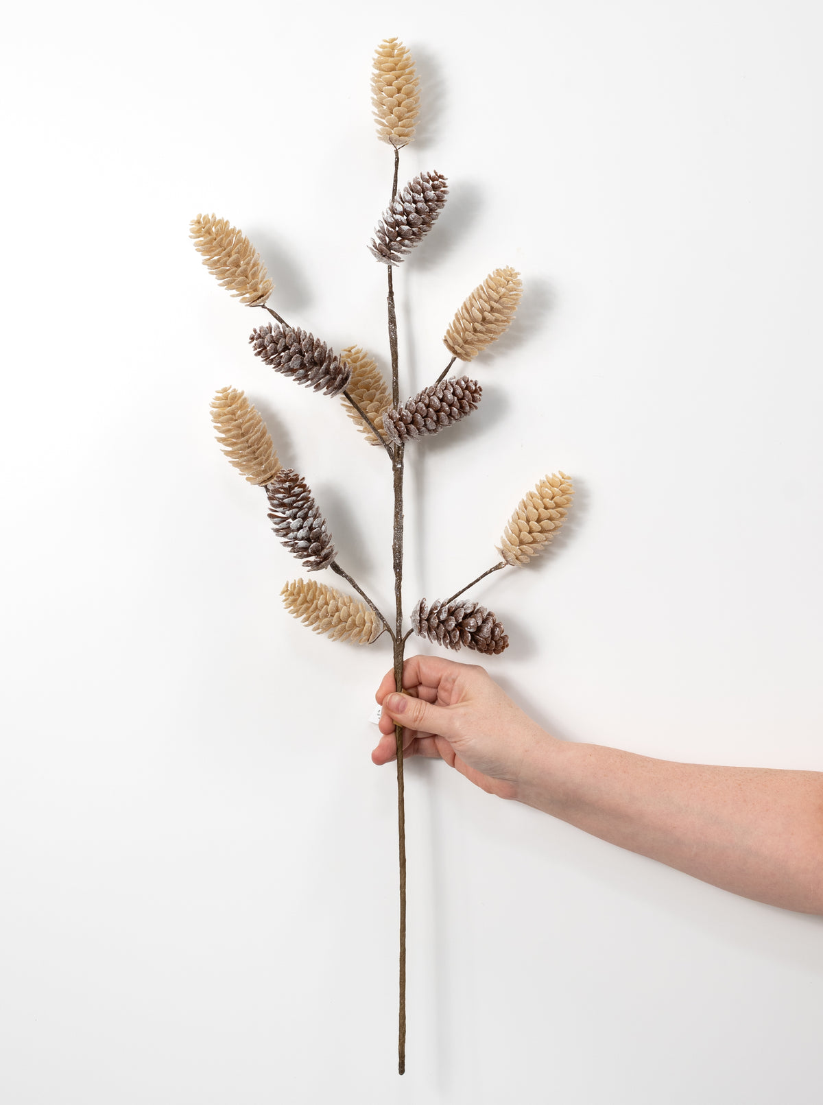 28" Mixed Pinecones Spray: Frosted Natural