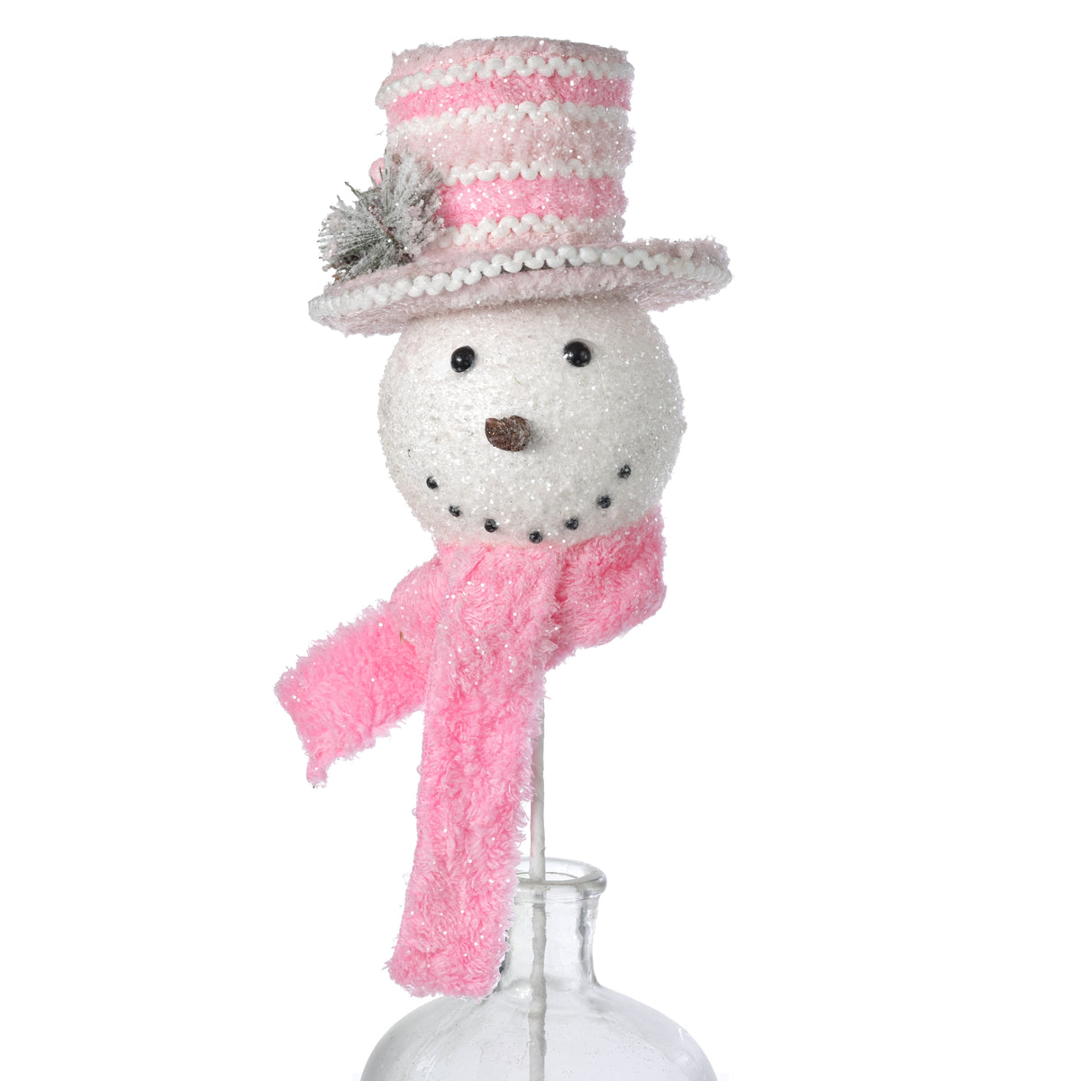23" Snowman Head Fuzzy Fabric Spray: Pink & White