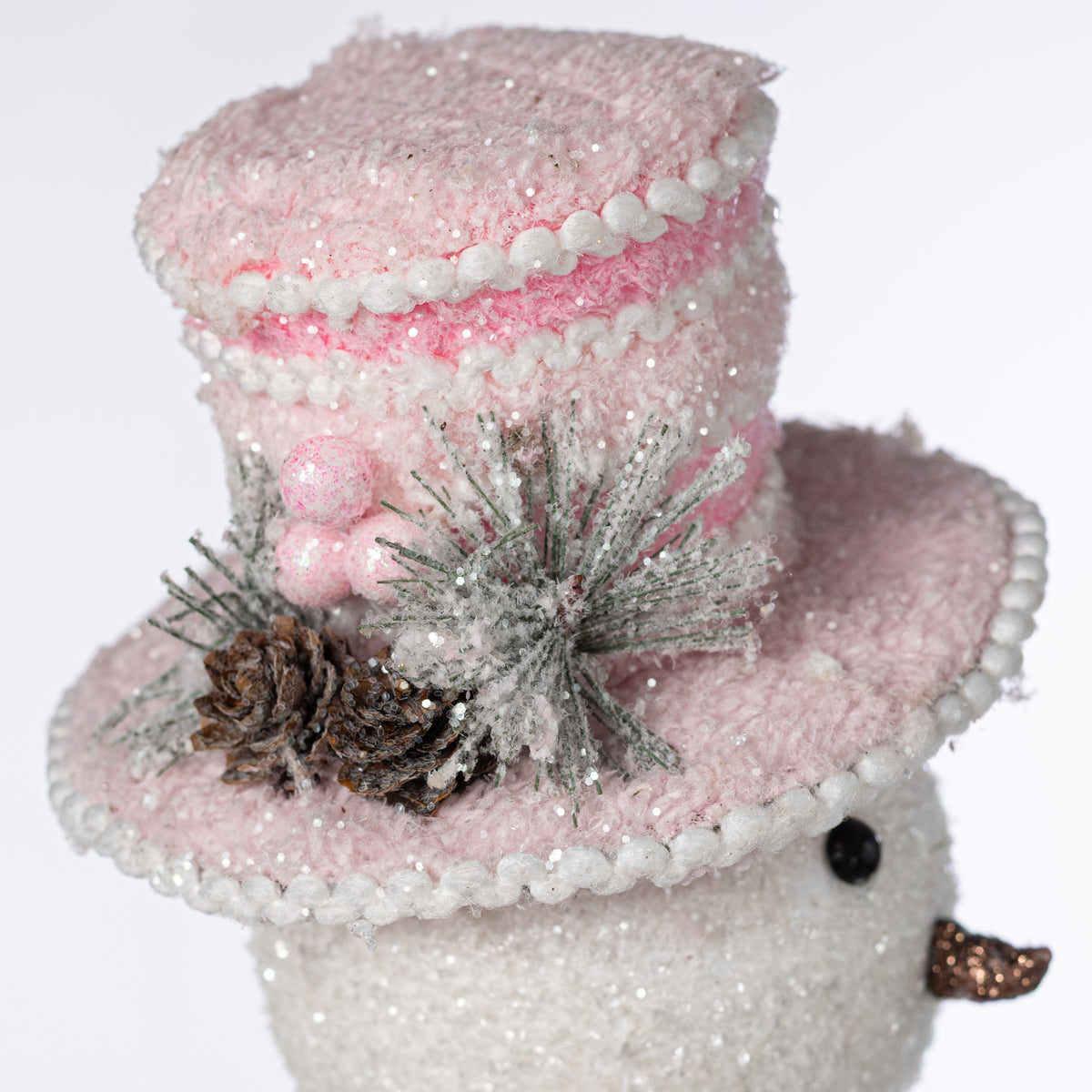 23" Snowman Head Fuzzy Fabric Spray: Pink & White