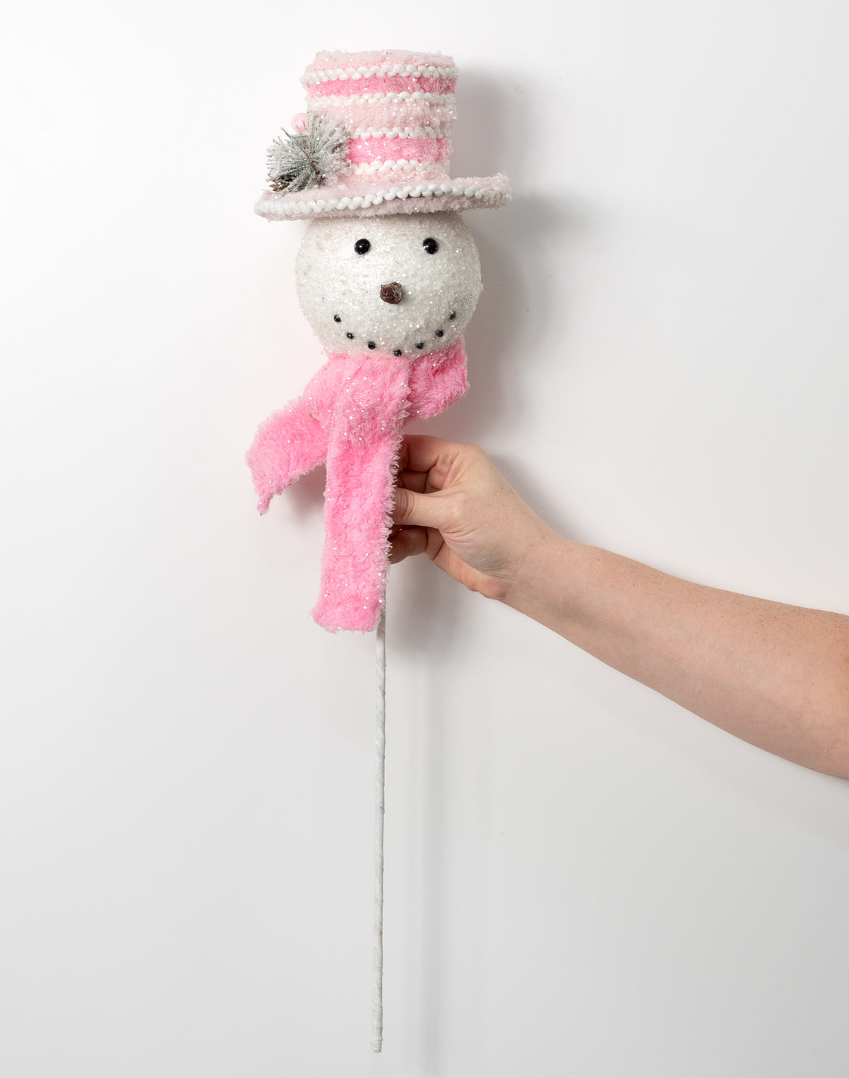 23" Snowman Head Fuzzy Fabric Spray: Pink & White