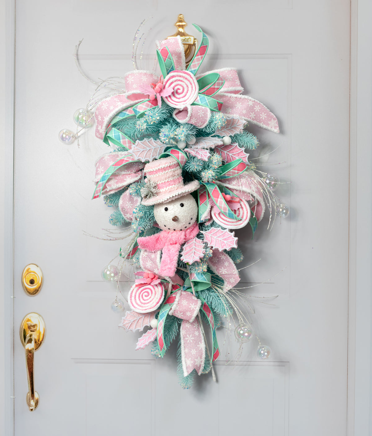 23" Snowman Head Fuzzy Fabric Spray: Pink & White
