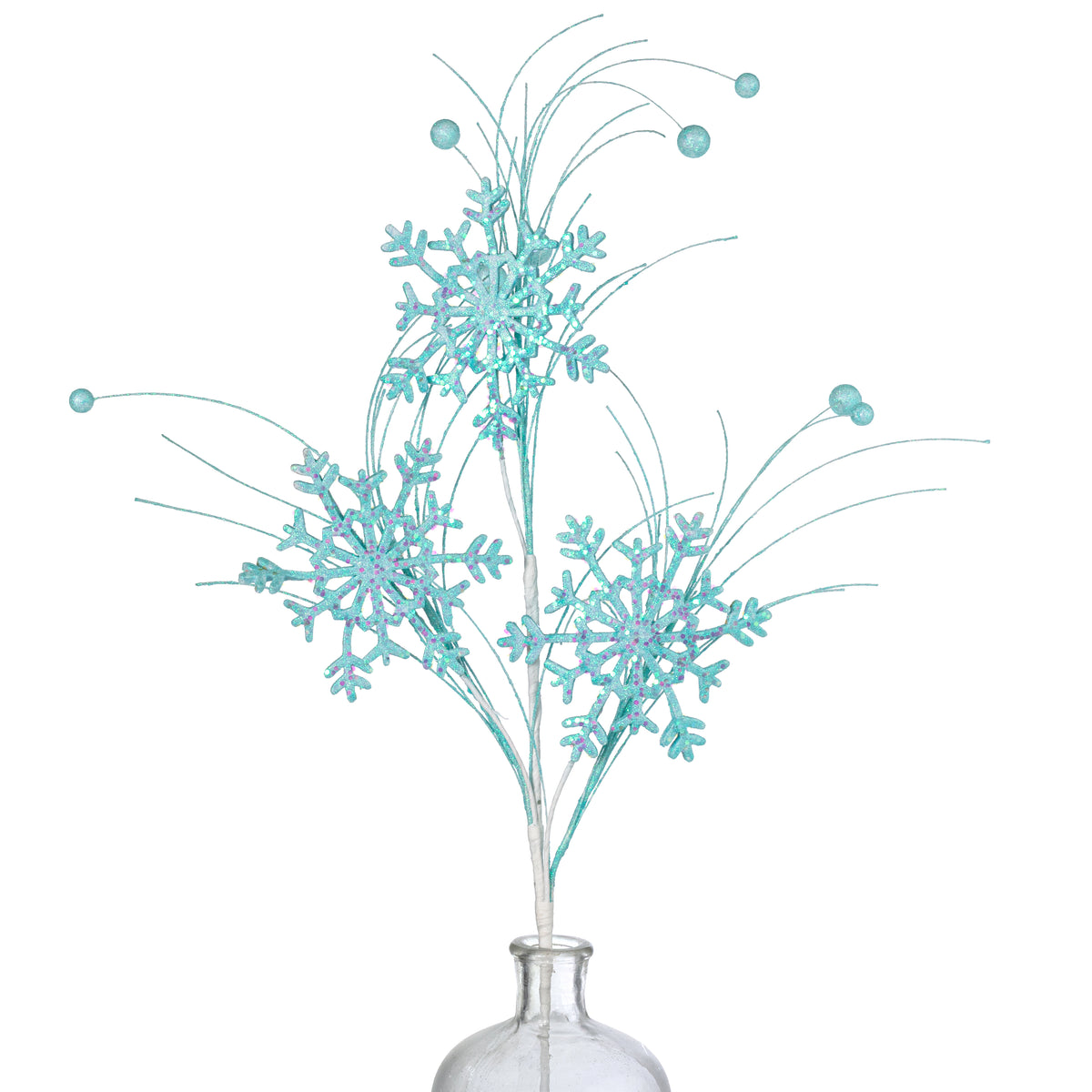 28" Glittered Snowflake Spray: Iridescent Ice Blue
