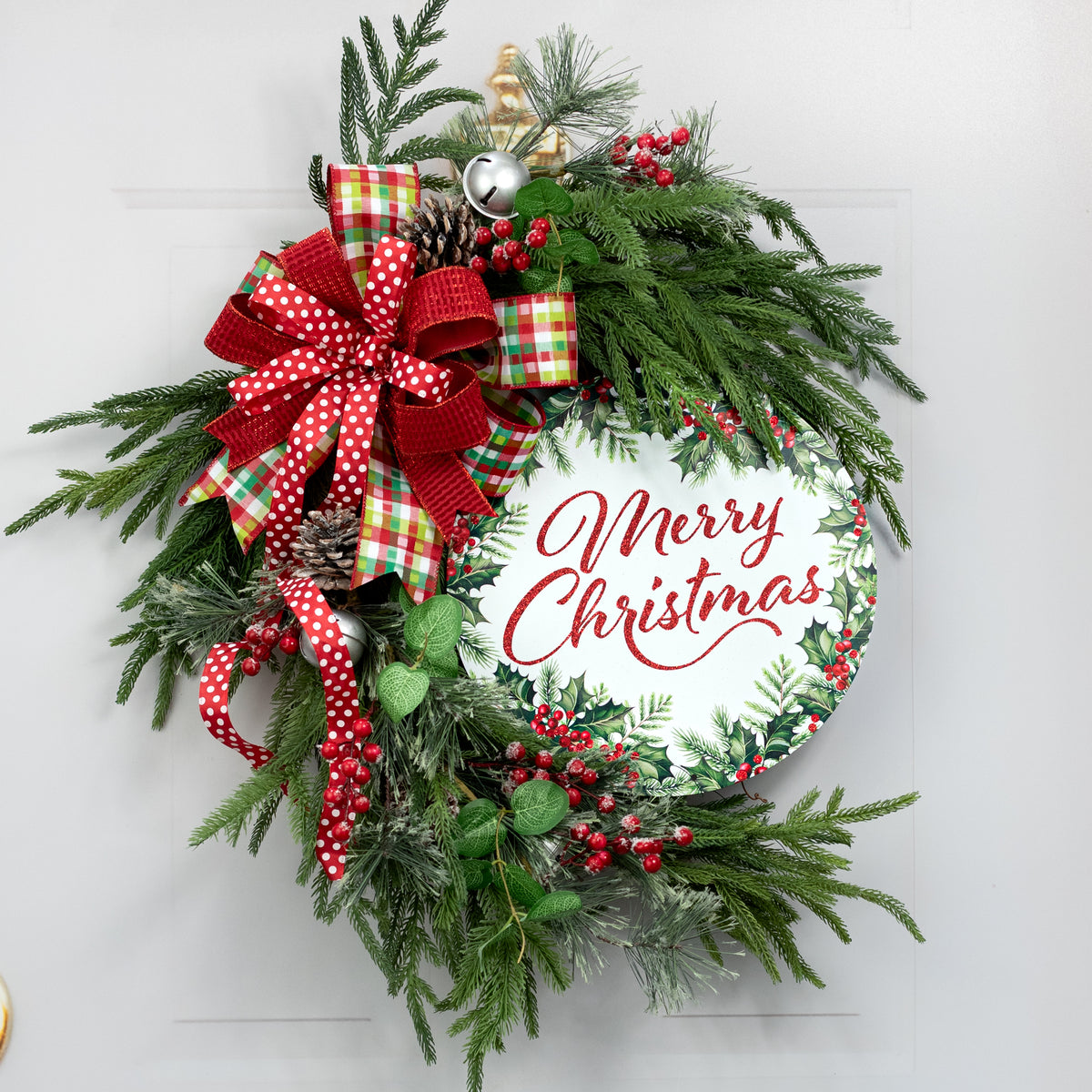 12" Metal Sign: Glitter Merry Christmas Holly