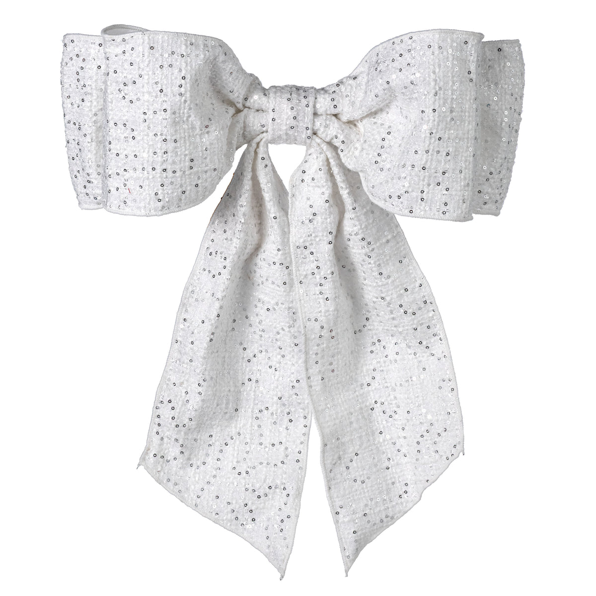 16" Sequined Fabric Bow Decoration: White