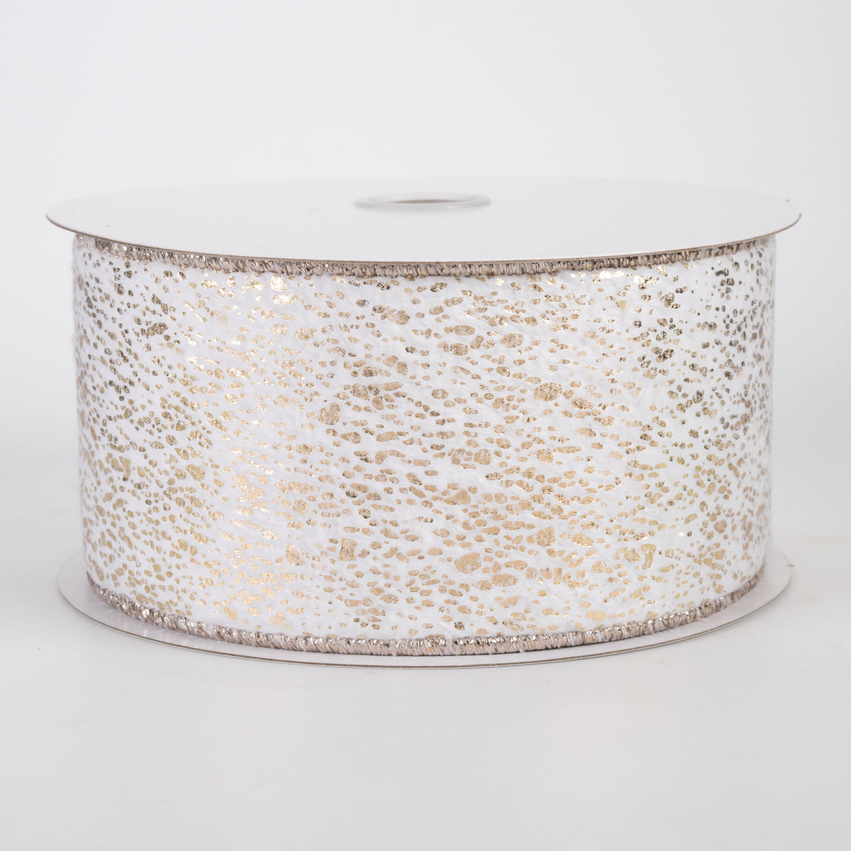 2.5" Metallic Mist on Short Fur Ribbon: Champagne on White (10 Yards)