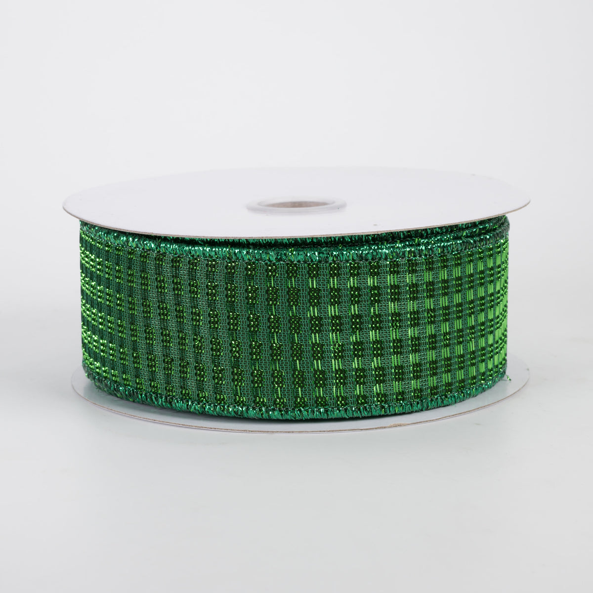1.5" Metallic Rishi Woven Grid Ribbon: Emerald Green (10 Yards)