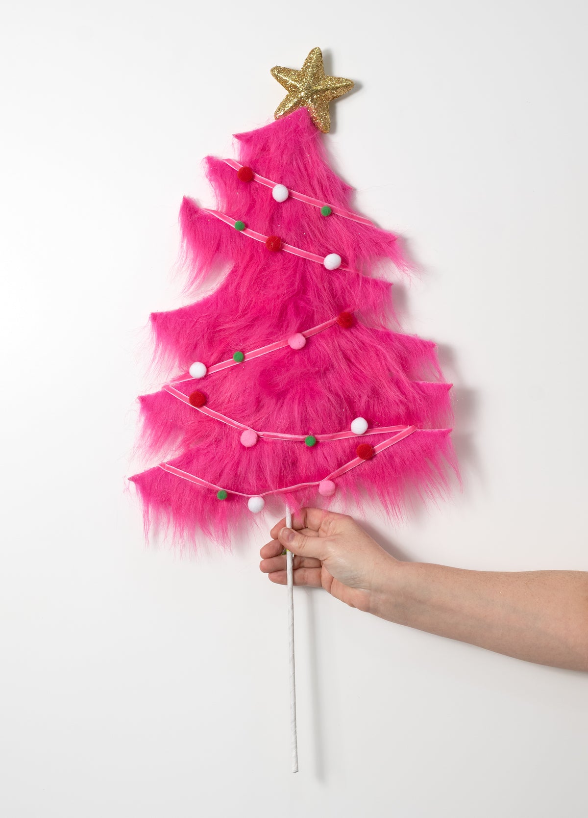 28" Furry Whimsical Christmas Tree Pick: Hot Pink