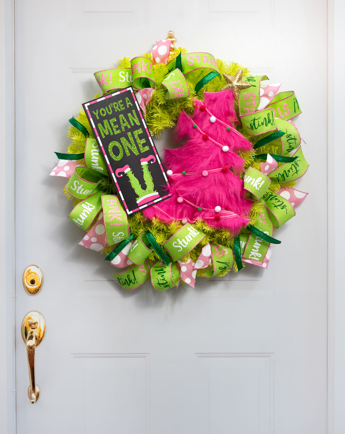 12" Wooden Sign: You're A Mean One Glitter Monster: Pink