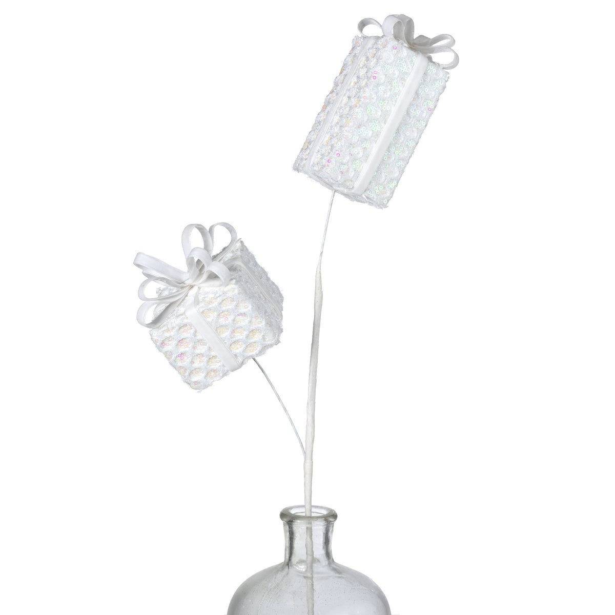 28" Mesh Wrapped Gift Box Spray: Iridescent White