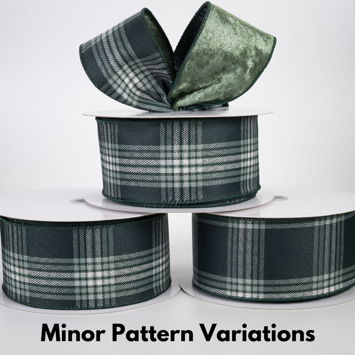 2.5" Double Sided Velvet & Woven Plaid Ribbon: Hunter, Sage & Cream (10 Yards)
