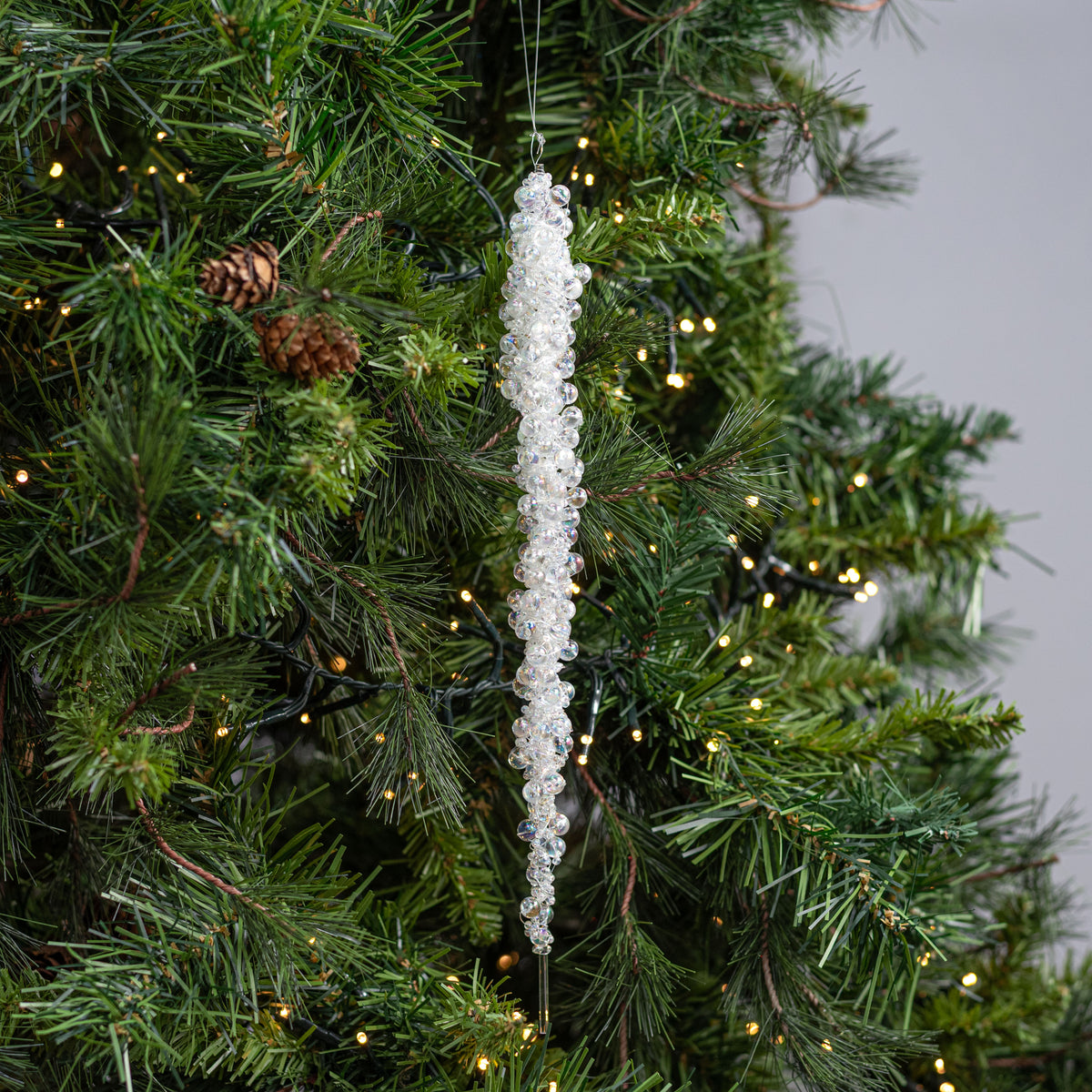 12" Beaded Icicle Ornament: Iridescent Clear