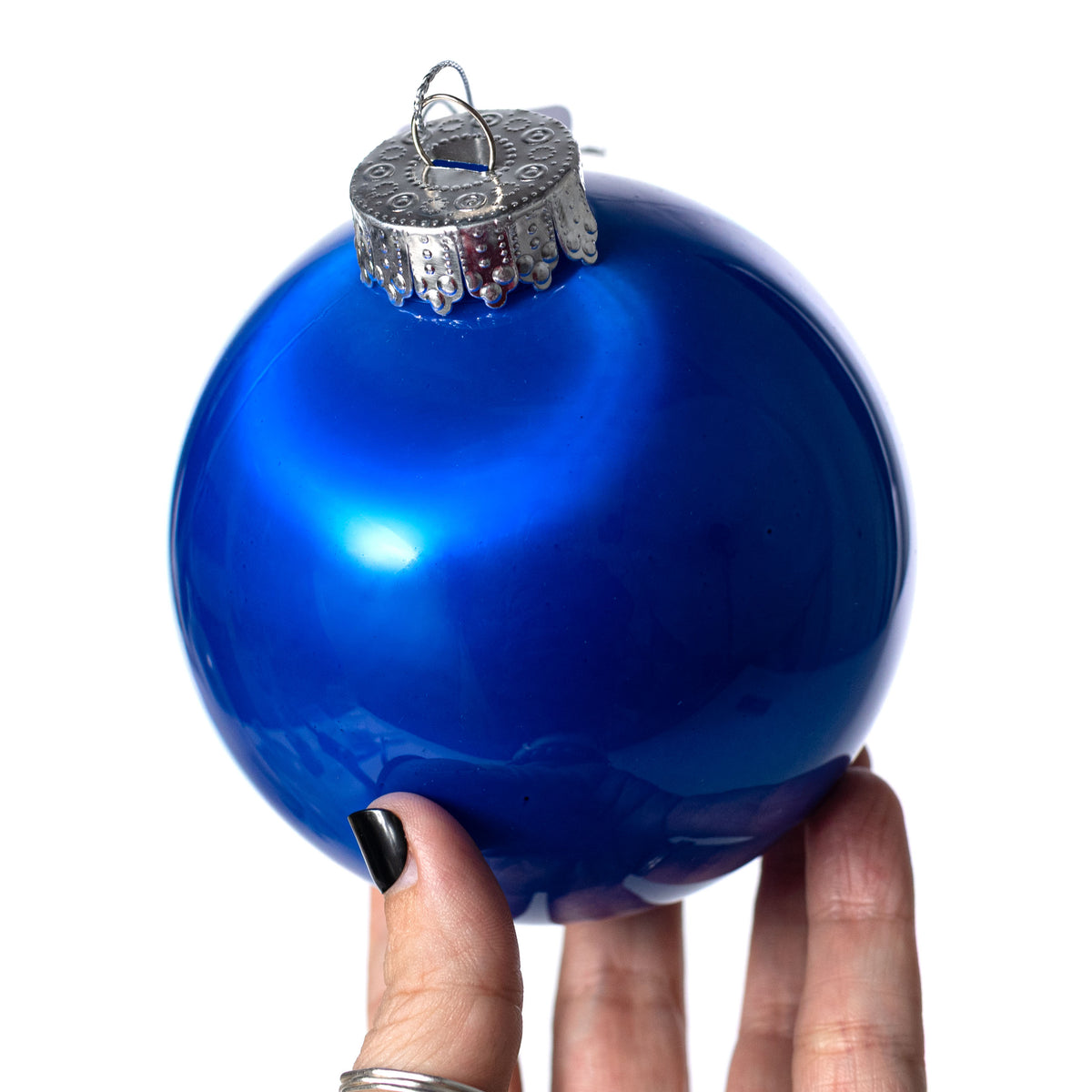 100mm Lacquered Glass-Look Shatterproof Ornament: Royal Blue
