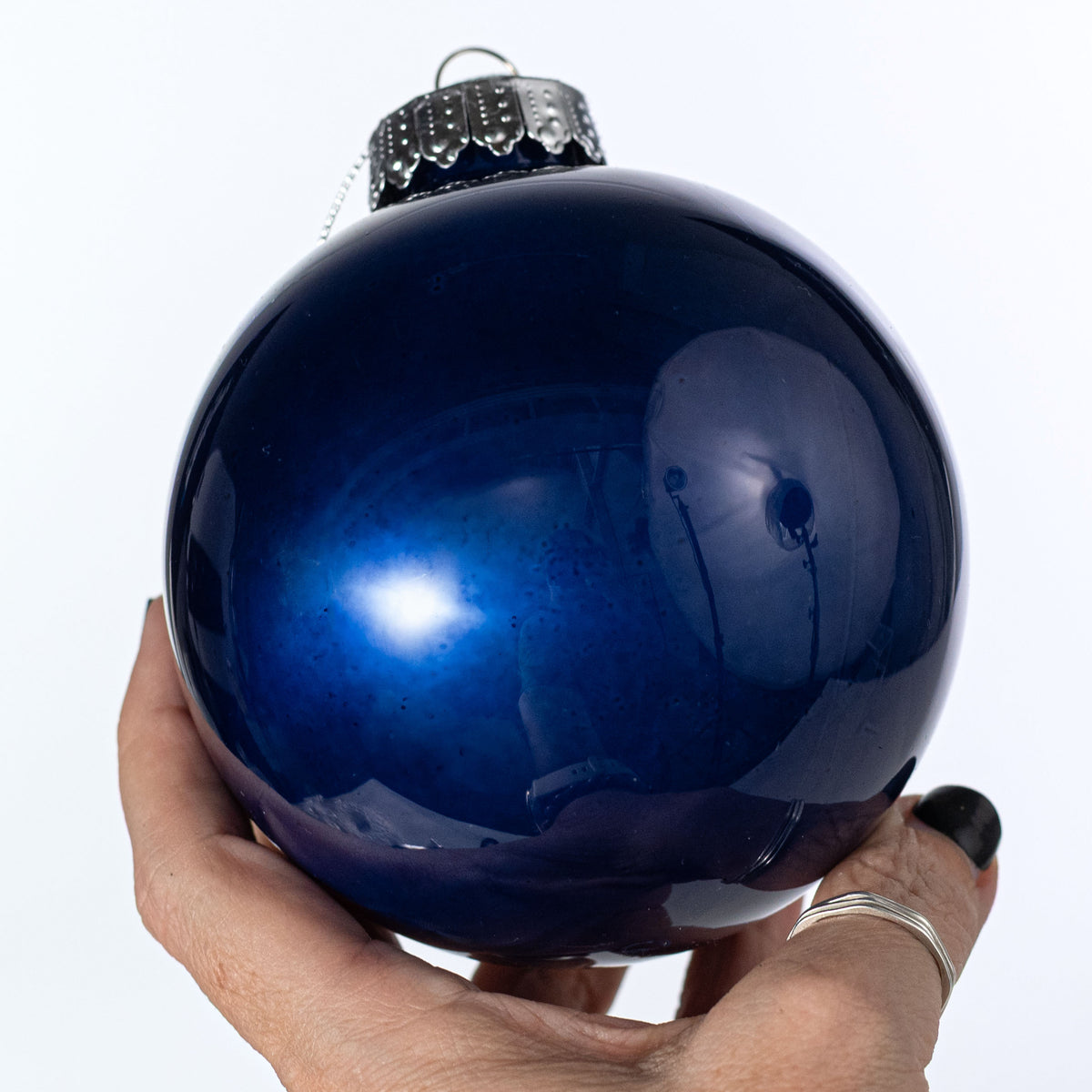 100mm Lacquered Glass-Look Shatterproof Ornament: Navy Blue